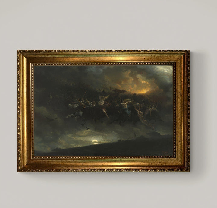 The Wild Hunt of Odin Canvas Print, Vintage Golden Frame, Textured Brushstrokes FOSHE ART
