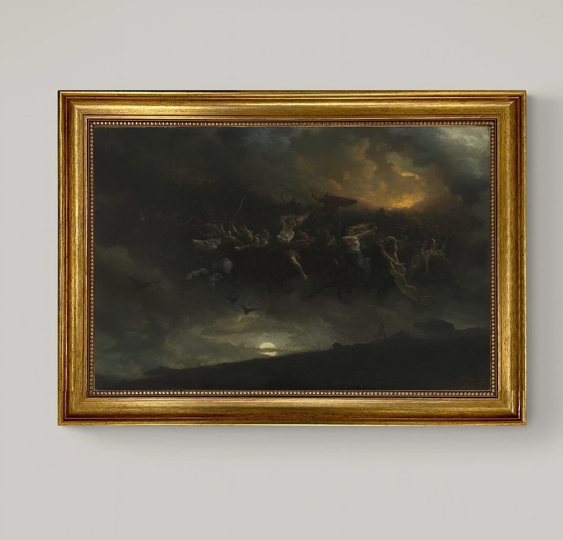 The Wild Hunt of Odin Canvas Print, Vintage Golden Frame, Textured Brushstrokes FOSHE ART