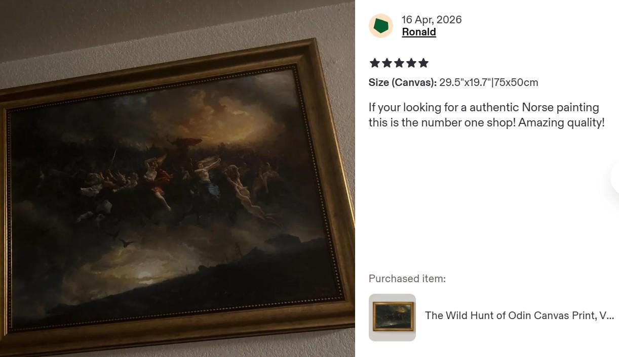 The Wild Hunt of Odin Canvas Print, Vintage Golden Frame, Textured Brushstrokes FOSHE ART