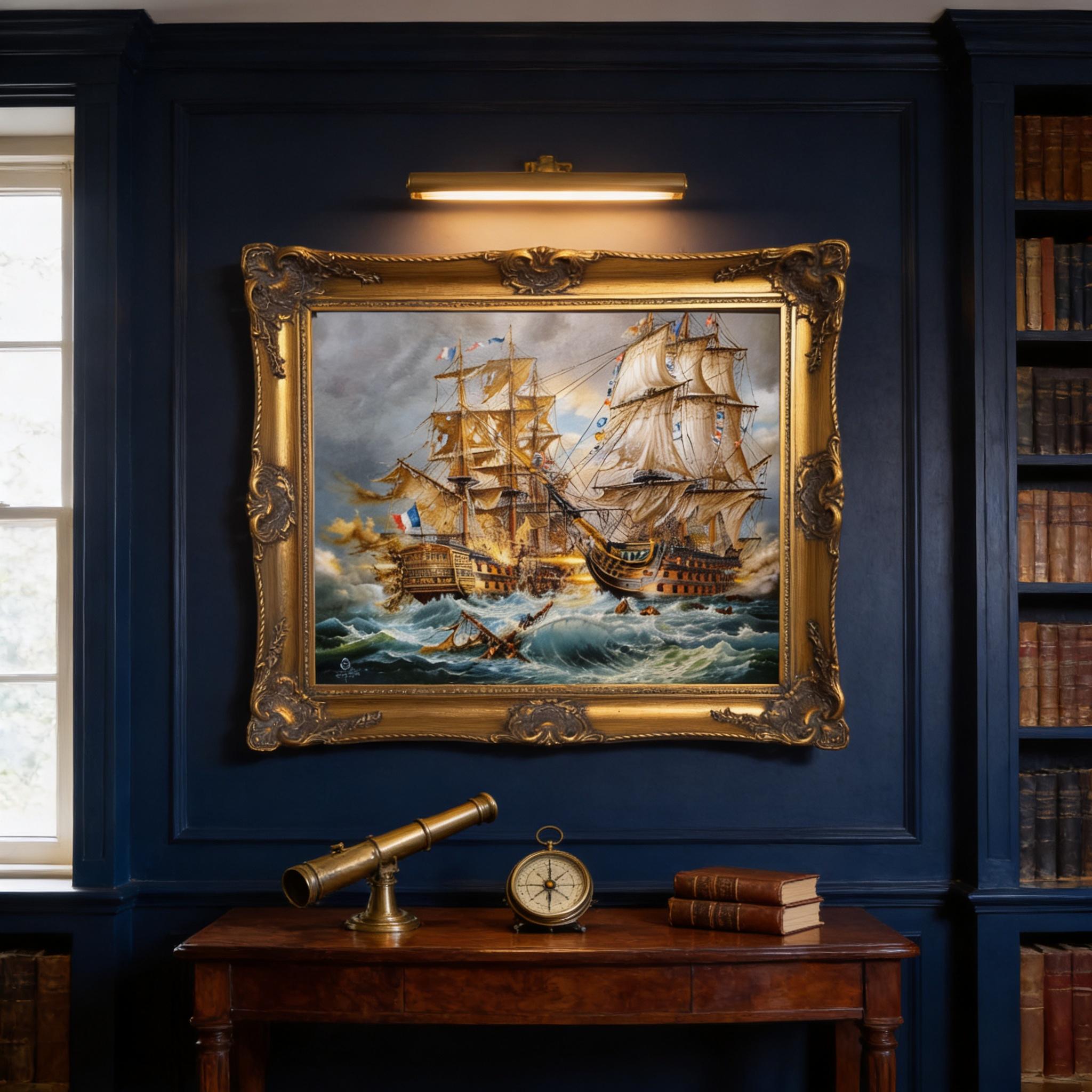 Battle of Trafalgar Canvas, HMS Victory, Tall Ships (Vintage Gold Frame) FOSHE ART