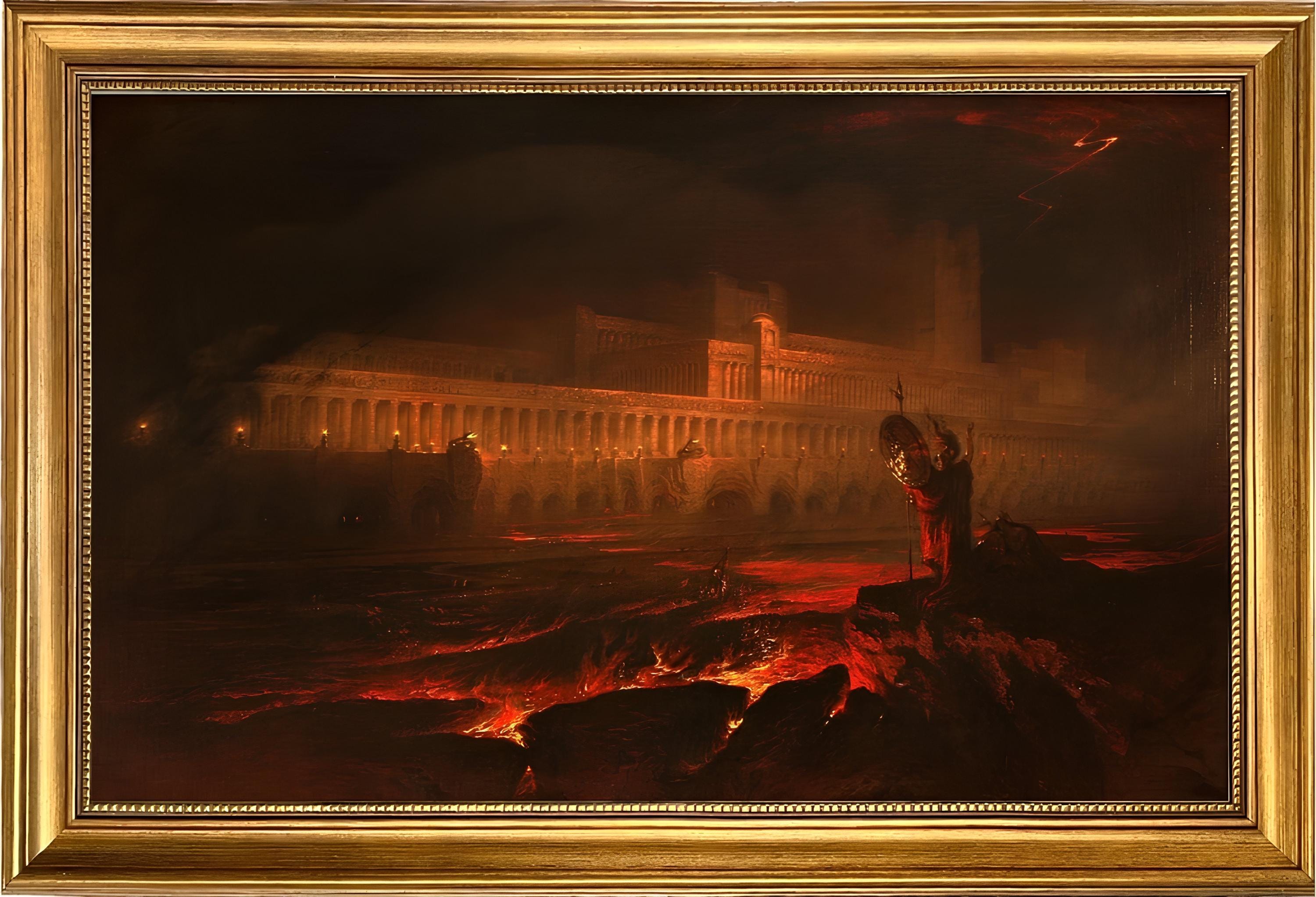 Pandemonium Painting by John Martin: Gothic Framed Canvas Reproduction with Brush Strokes FOSHE ART