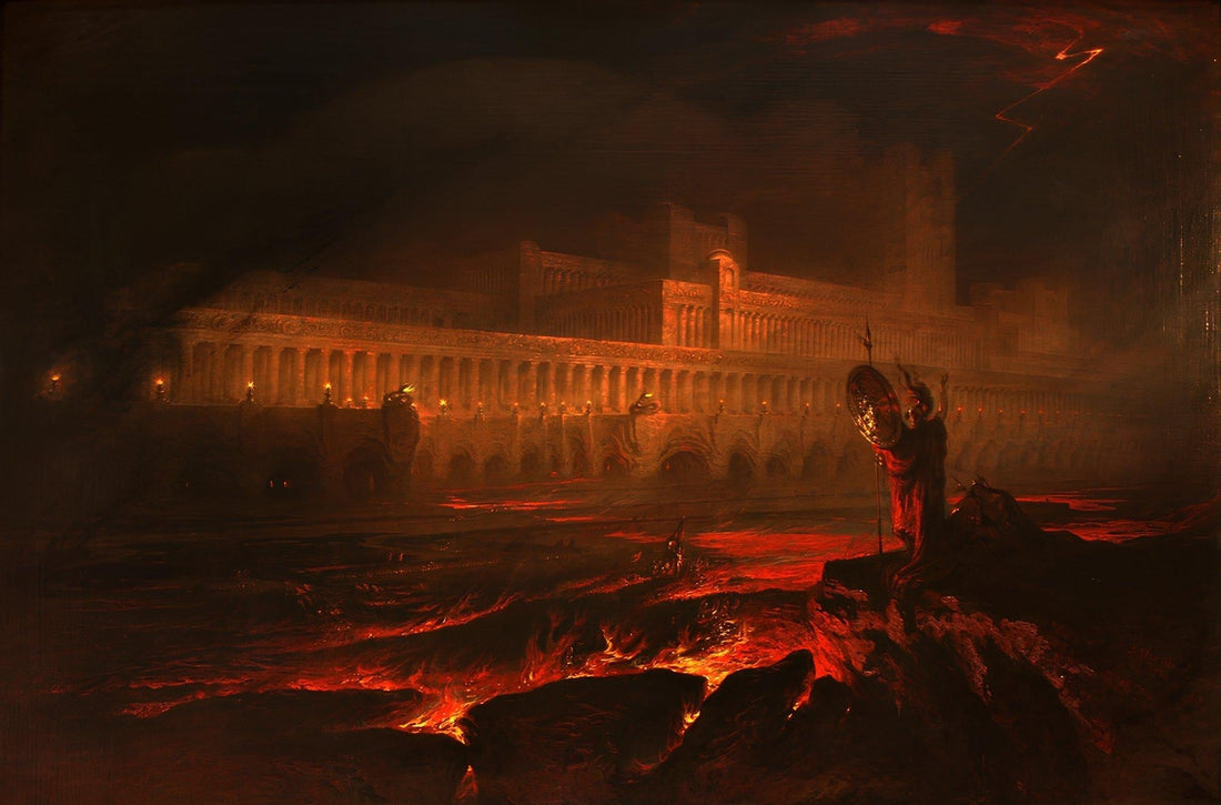Pandemonium Painting by John Martin: Gothic Framed Canvas Reproduction with Brush Strokes FOSHE ART