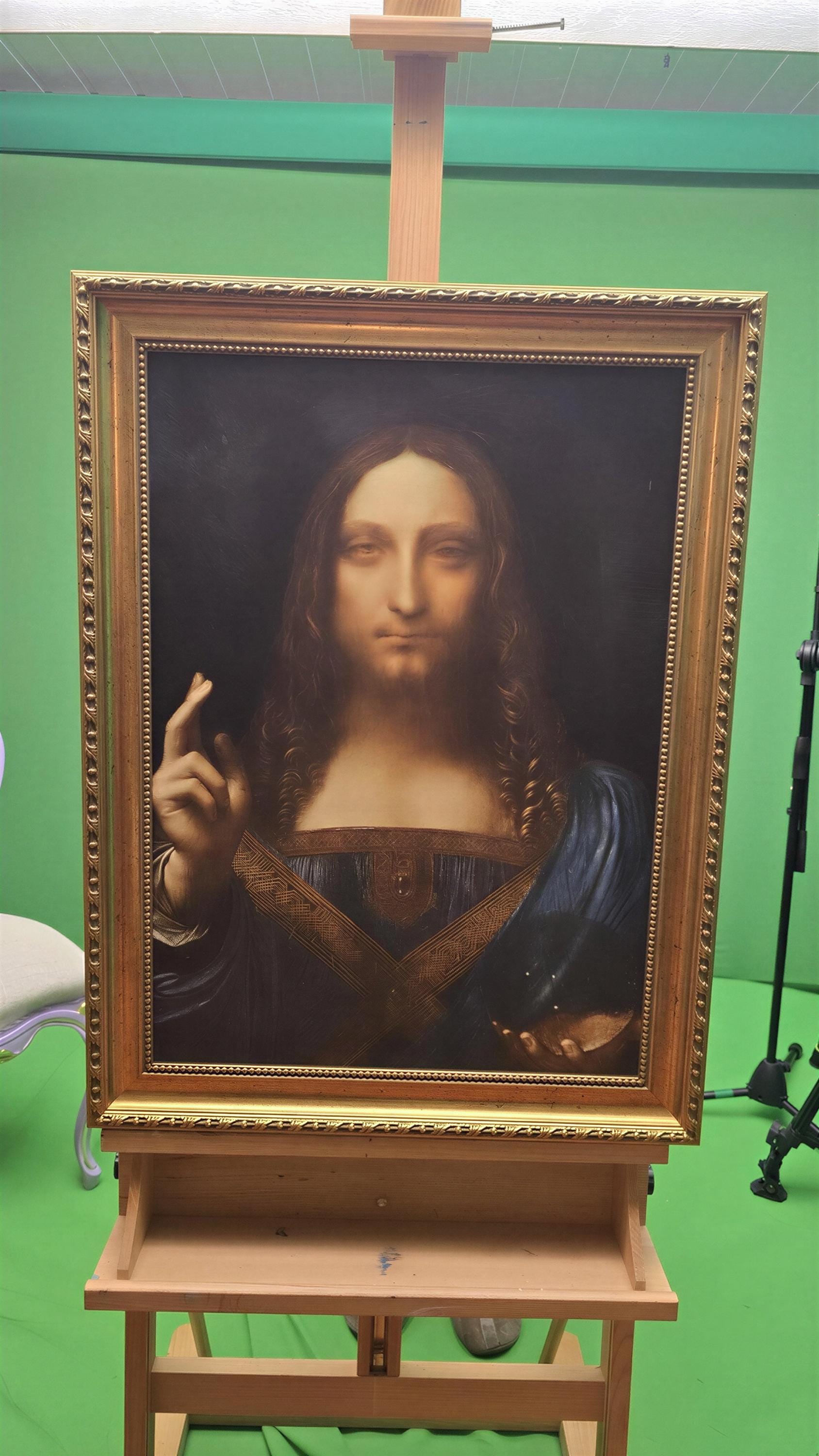 Salvator Mundi Painting Print: Religious Canvas Art (Framed, Hand-Brushed) FOSHE ART