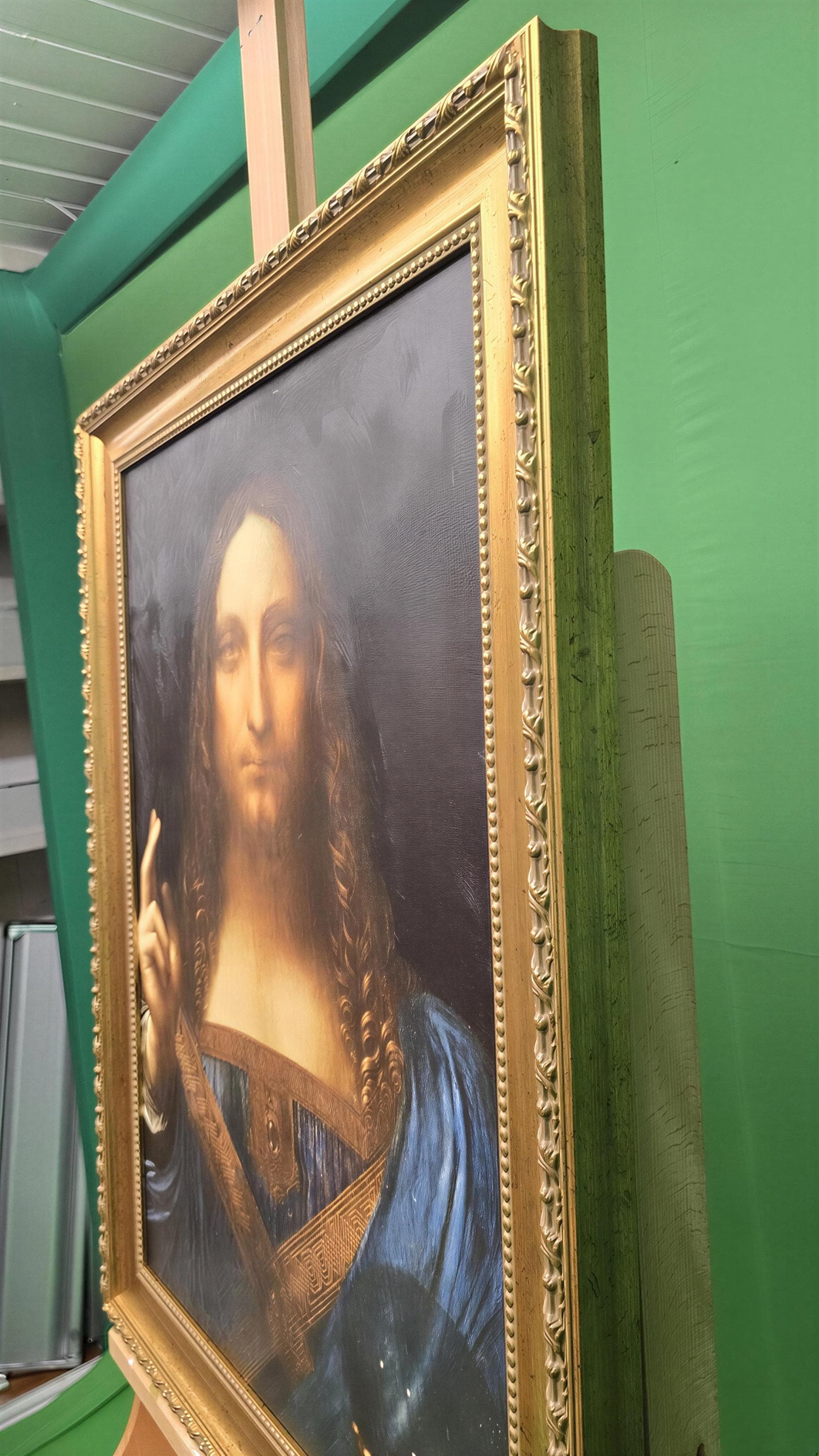 Salvator Mundi Painting Print: Religious Canvas Art (Framed, Hand-Brushed) FOSHE ART
