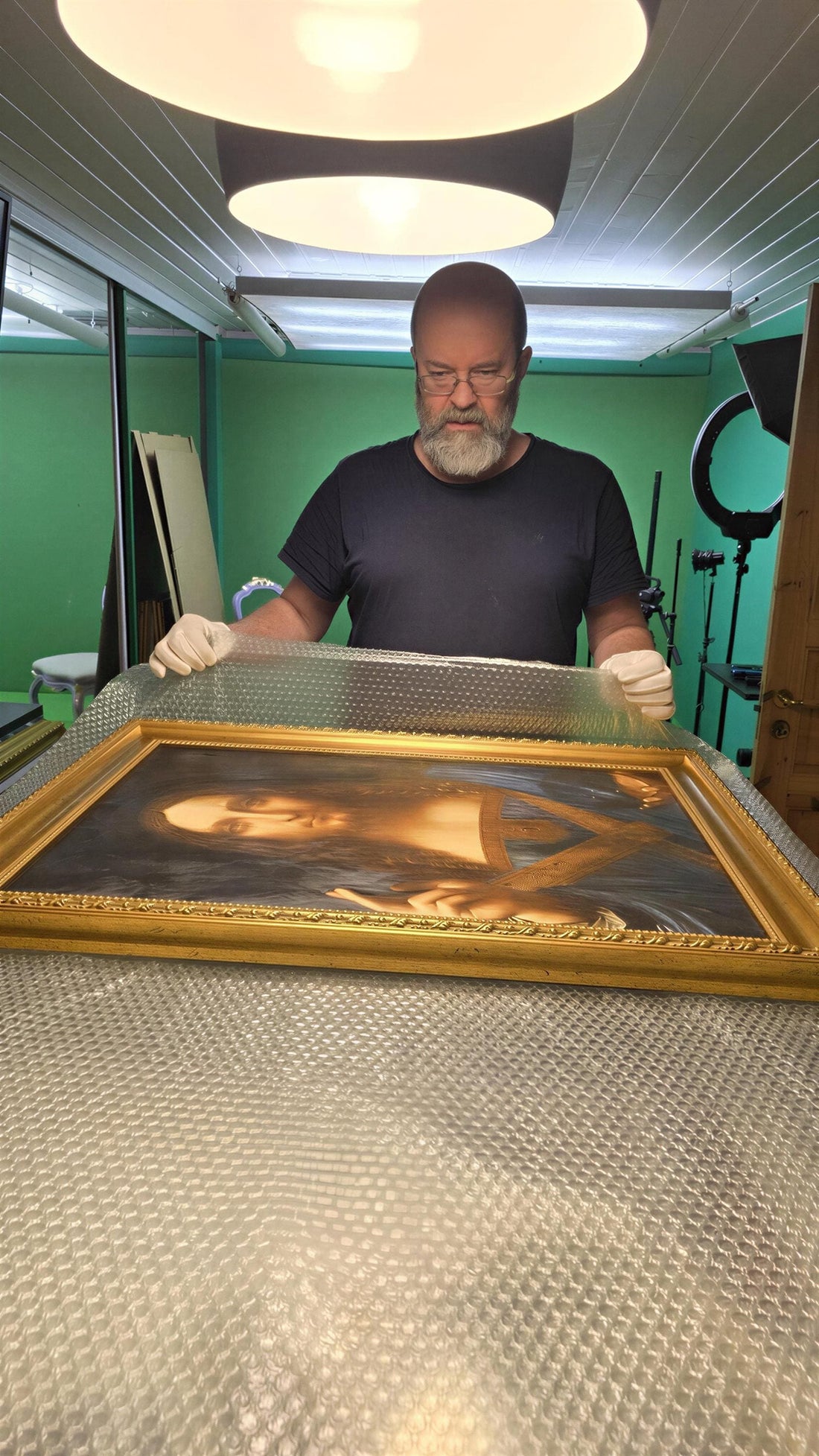 Salvator Mundi Painting Print: Religious Canvas Art (Framed, Hand-Brushed) FOSHE ART