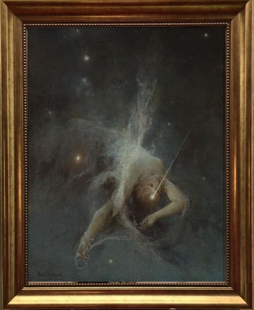 Falling Star by Witold Pruszkowski – Vintage Golden Frame and Brush Strokes FOSHE ART