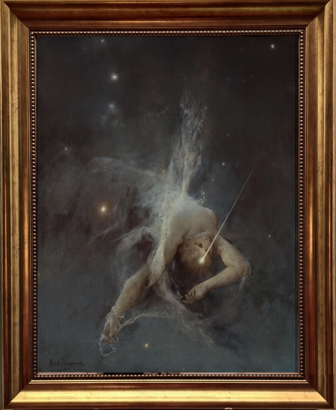 Falling Star by Witold Pruszkowski – Vintage Golden Frame and Brush Strokes FOSHE ART