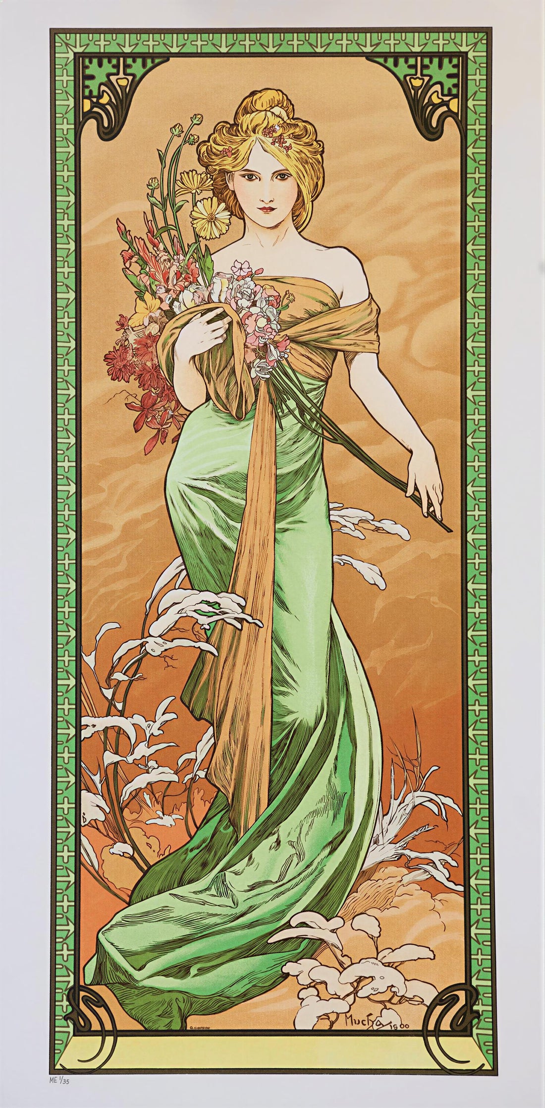 Art Nouveau Print: Alfons Mucha Spring Woman - Canvas or Paper FOSHE ART