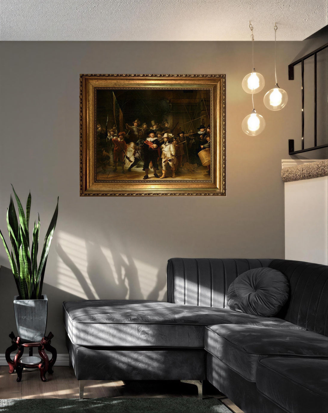 Rembrandt's The Night Watch – 3D Hand-Finished Canvas Print, Vintage Golden Frame FOSHE ART