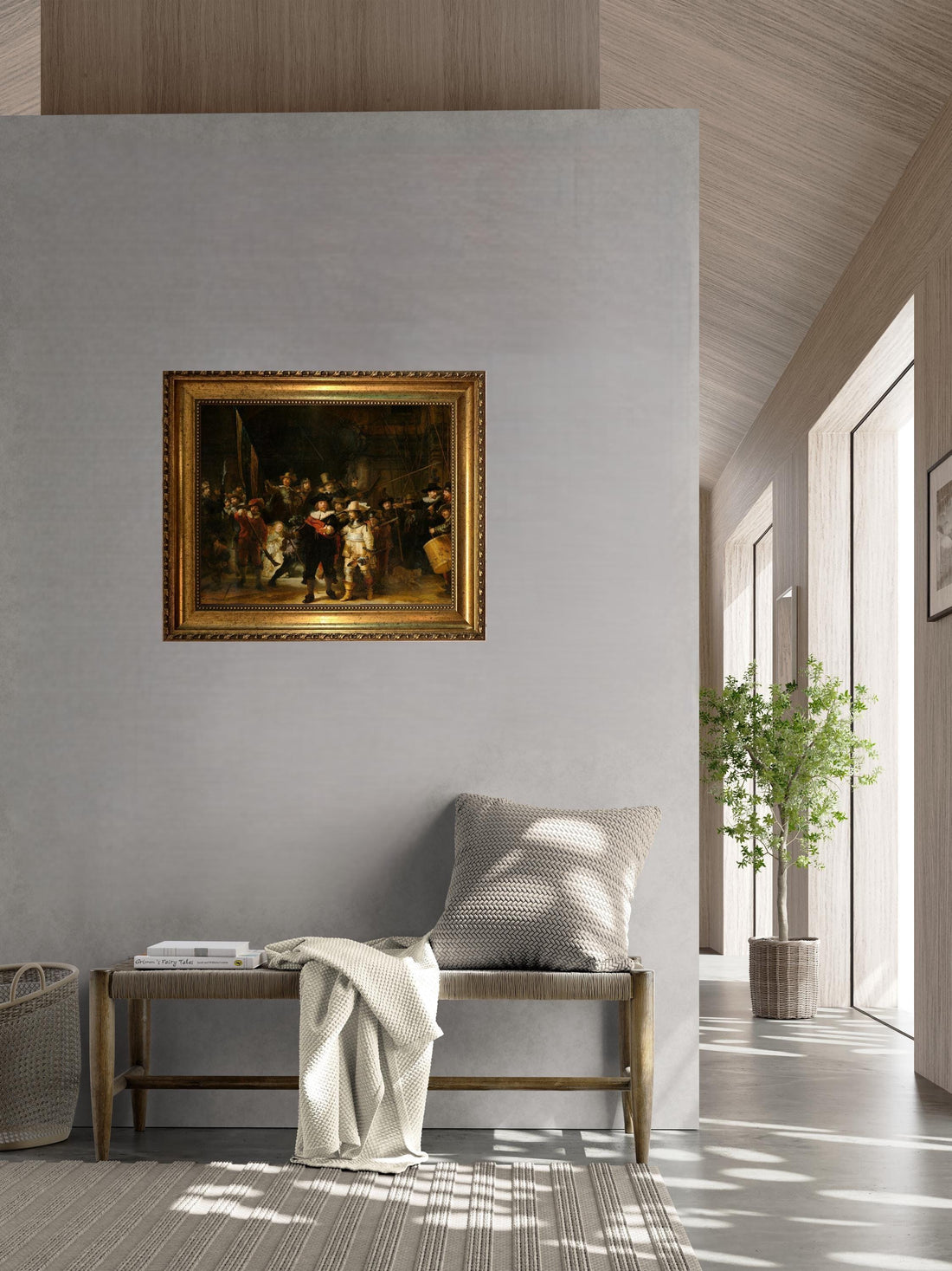 Rembrandt's The Night Watch – 3D Hand-Finished Canvas Print, Vintage Golden Frame FOSHE ART