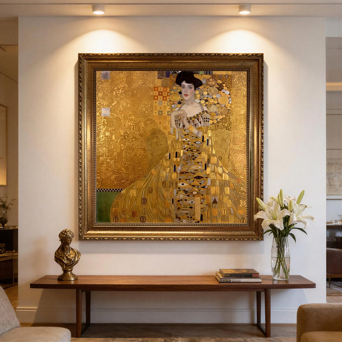 Klimt Portrait of Adele Bloch-Bauer Print on canvas: Brushstroke Texture, Golden Vintage Frame FOSHE ART