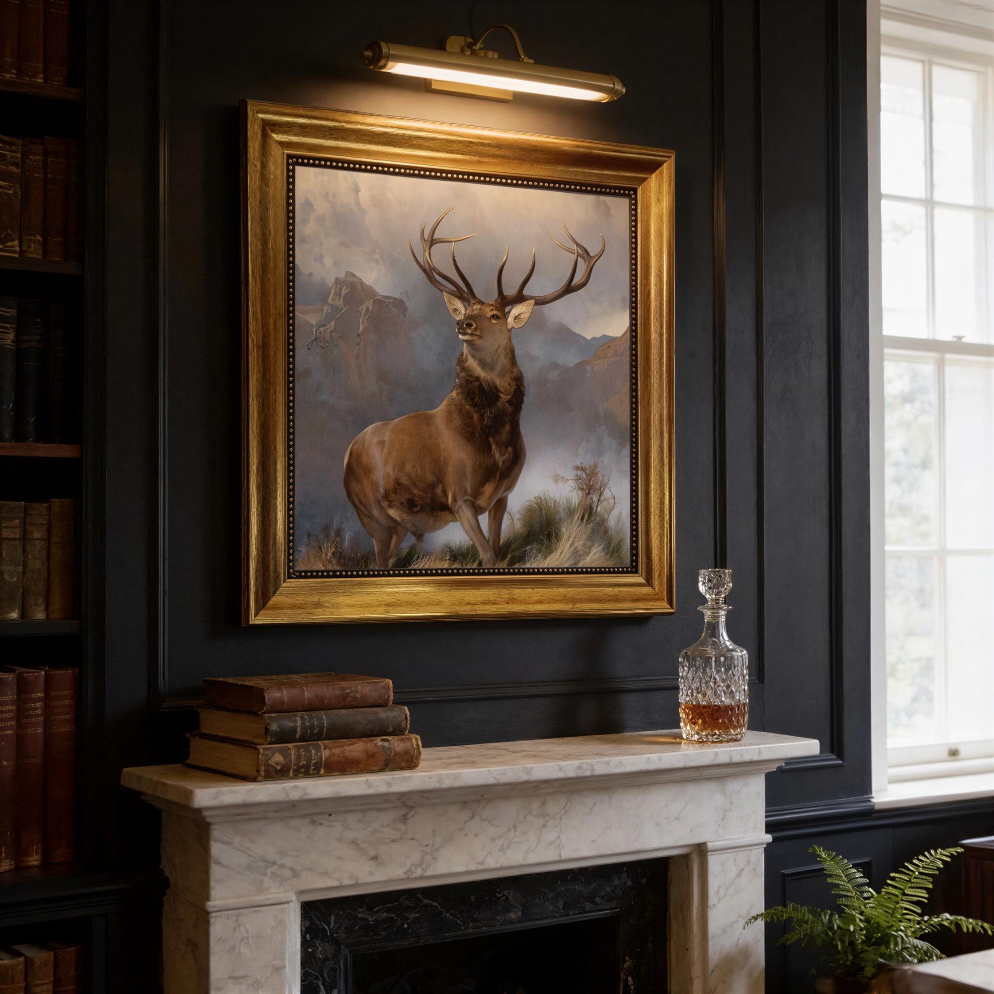 Monarch of the Glen Canvas Print - Majestic Deer in Vintage Frame and brush strokes FOSHE ART