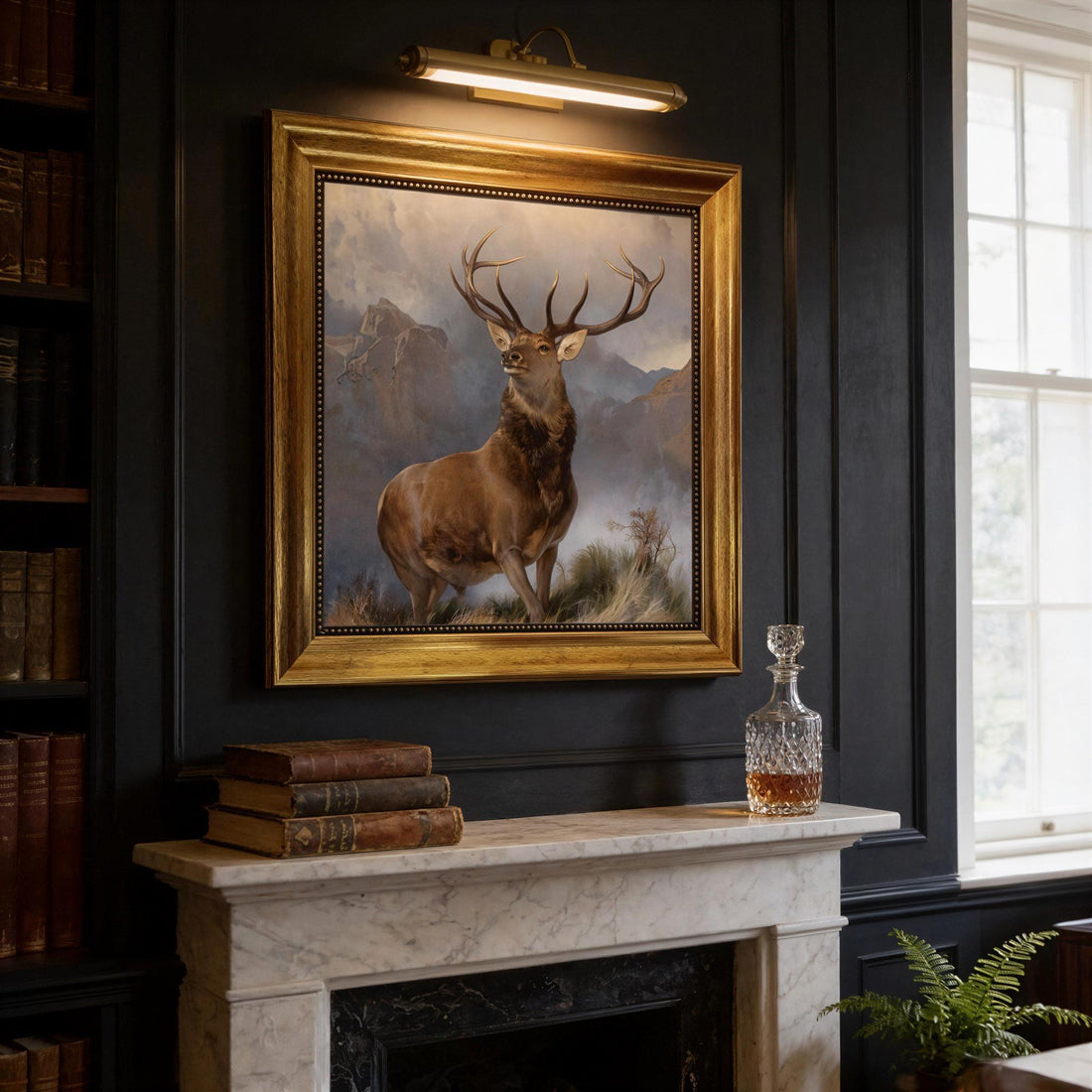 Monarch of the Glen Canvas Print - Majestic Deer in Vintage Frame and brush strokes FOSHE ART