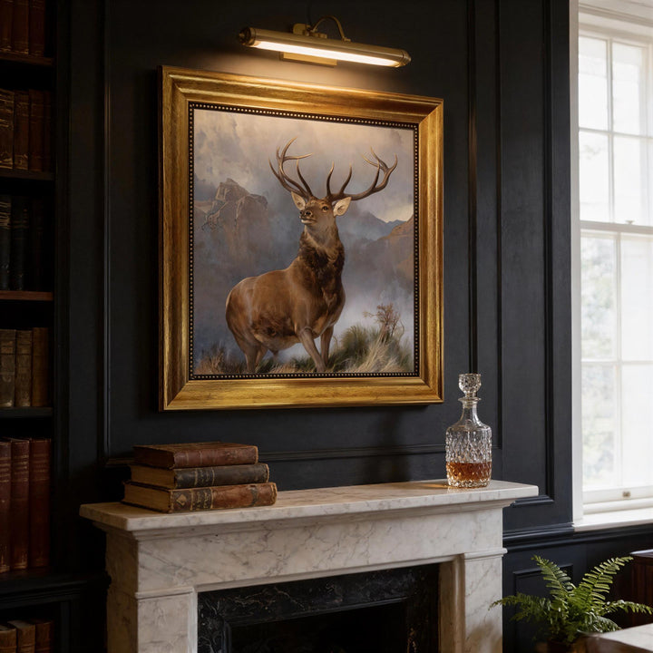 Monarch of the Glen Canvas Print - Majestic Deer in Vintage Frame and brush strokes FOSHE ART