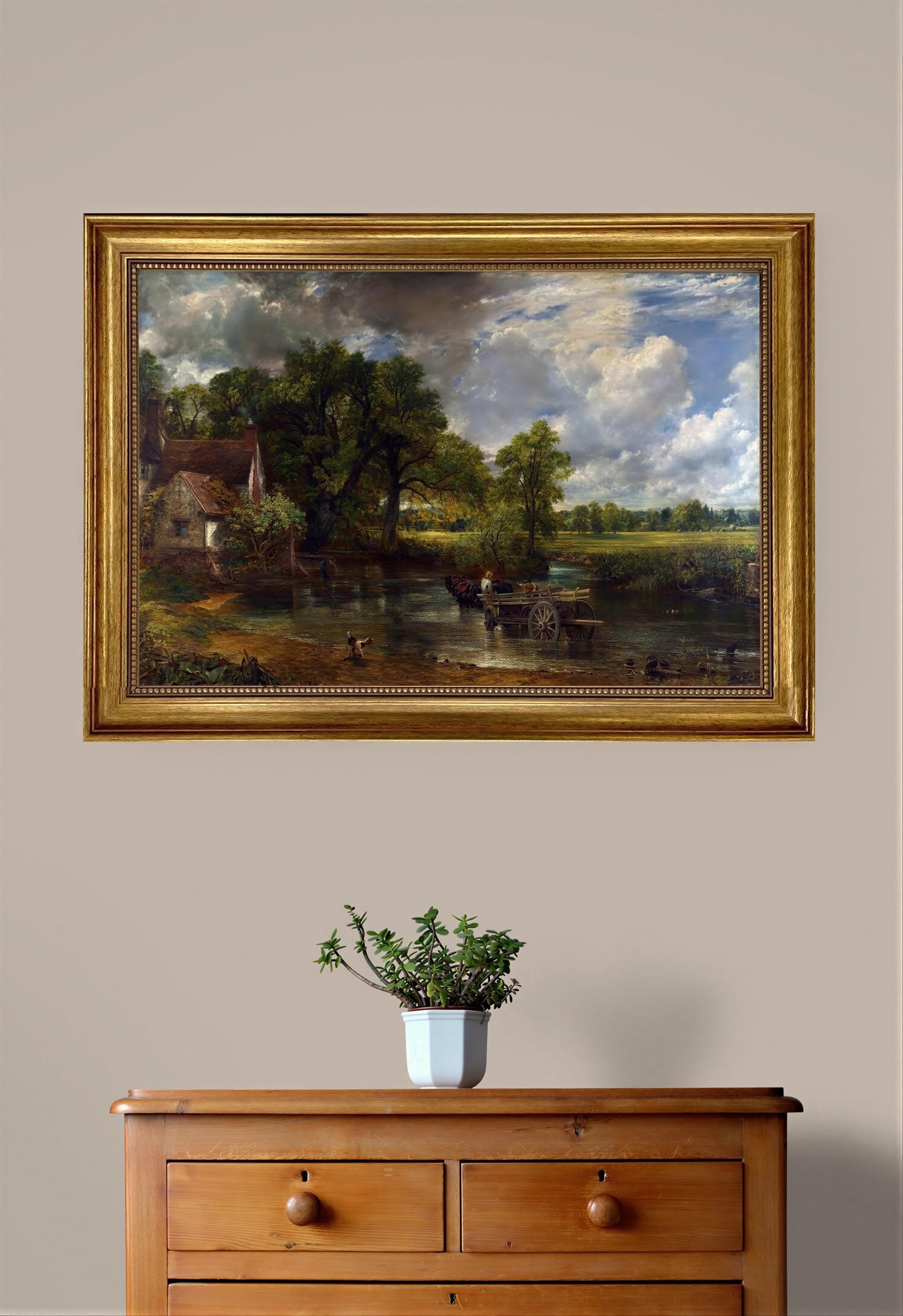 The Hay Wain 3D Canvas Print by John Constable – Vintage Gold Wooden Frame Reproduction Art FOSHE ART