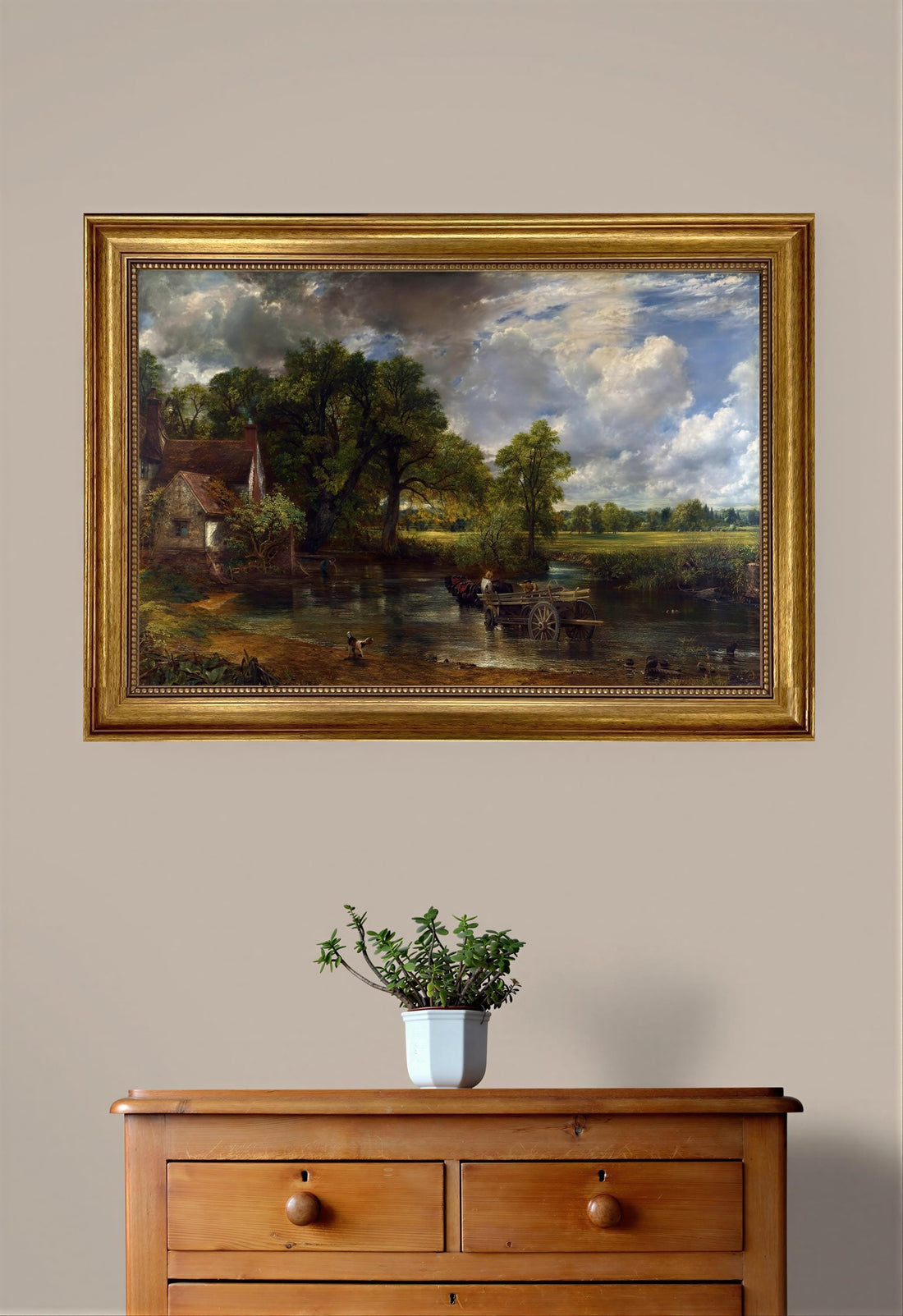 The Hay Wain 3D Canvas Print by John Constable – Vintage Gold Wooden Frame Reproduction Art FOSHE ART