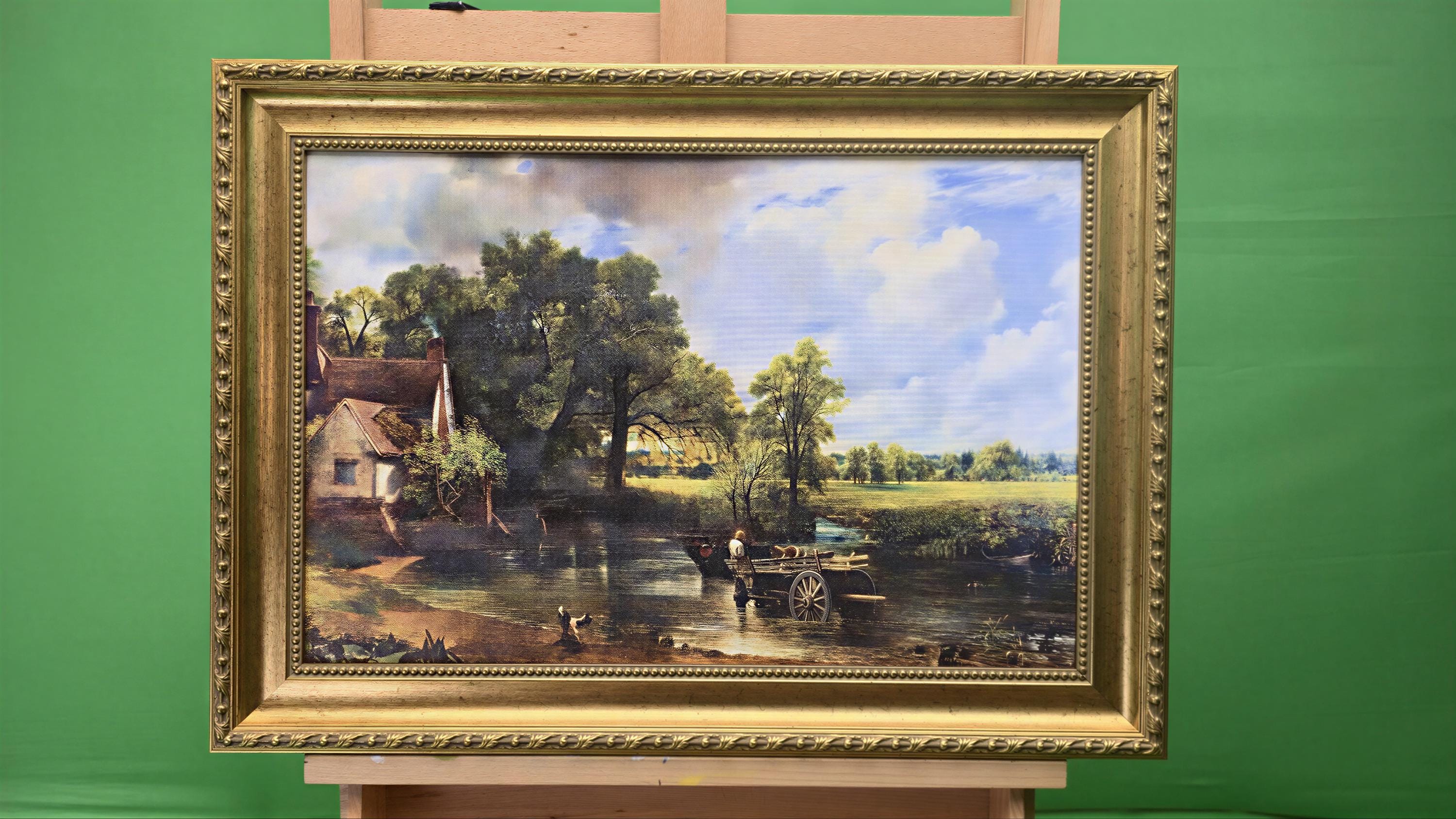 The Hay Wain 3D Canvas Print by John Constable – Vintage Gold Wooden Frame Reproduction Art FOSHE ART