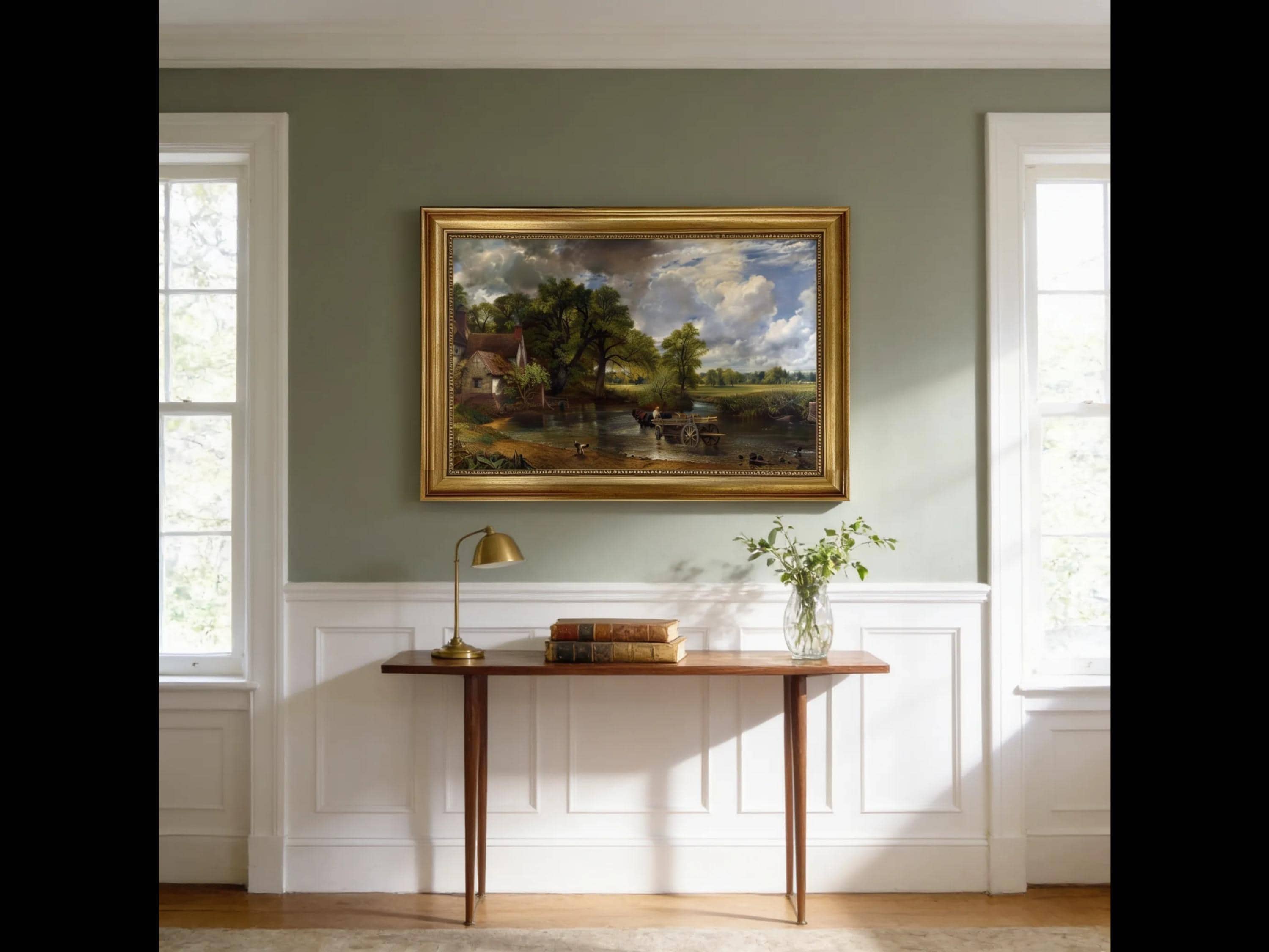 The Hay Wain 3D Canvas Print by John Constable – Vintage Gold Wooden Frame Reproduction Art FOSHE ART
