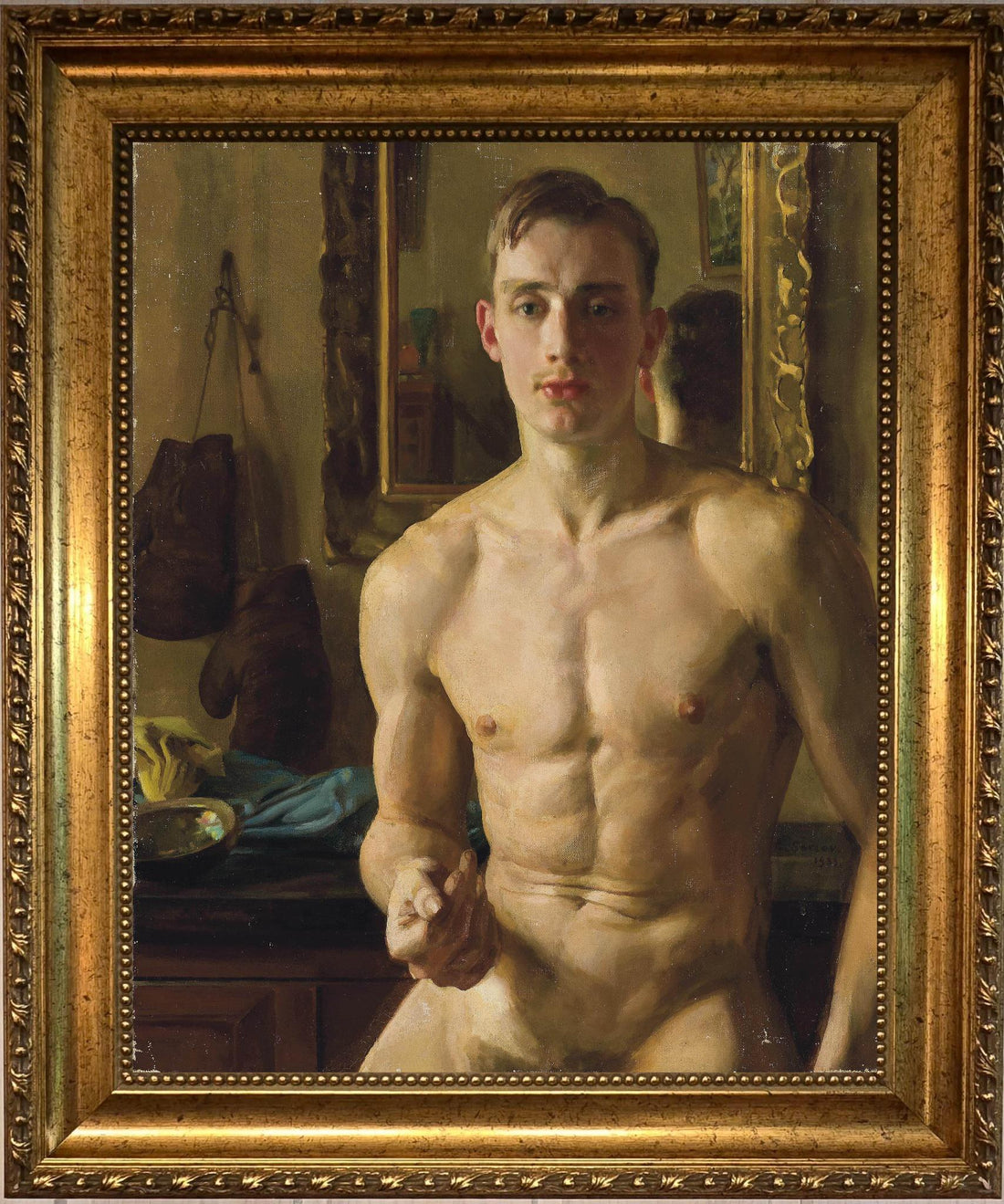 The Boxer by Konstantin Somov - Vintage Canvas with Wooden Frame FOSHE ART