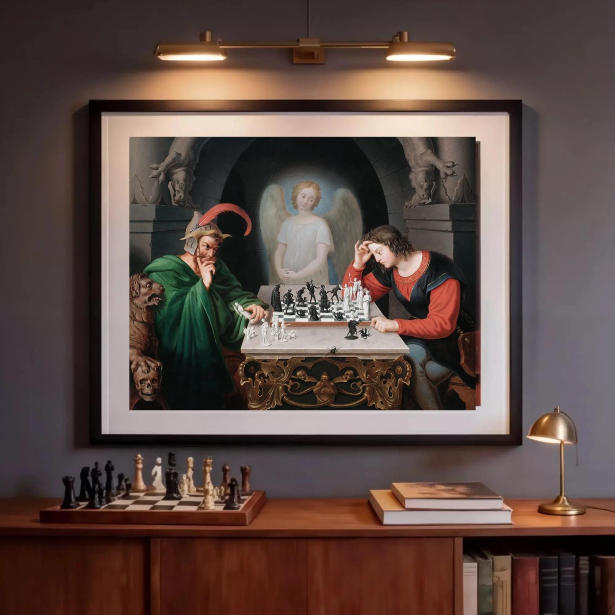 Checkmate painting by Moritz Retzsch (1831),  Fine Art Reproduction on Archival or Luster Paper FOSHE ART