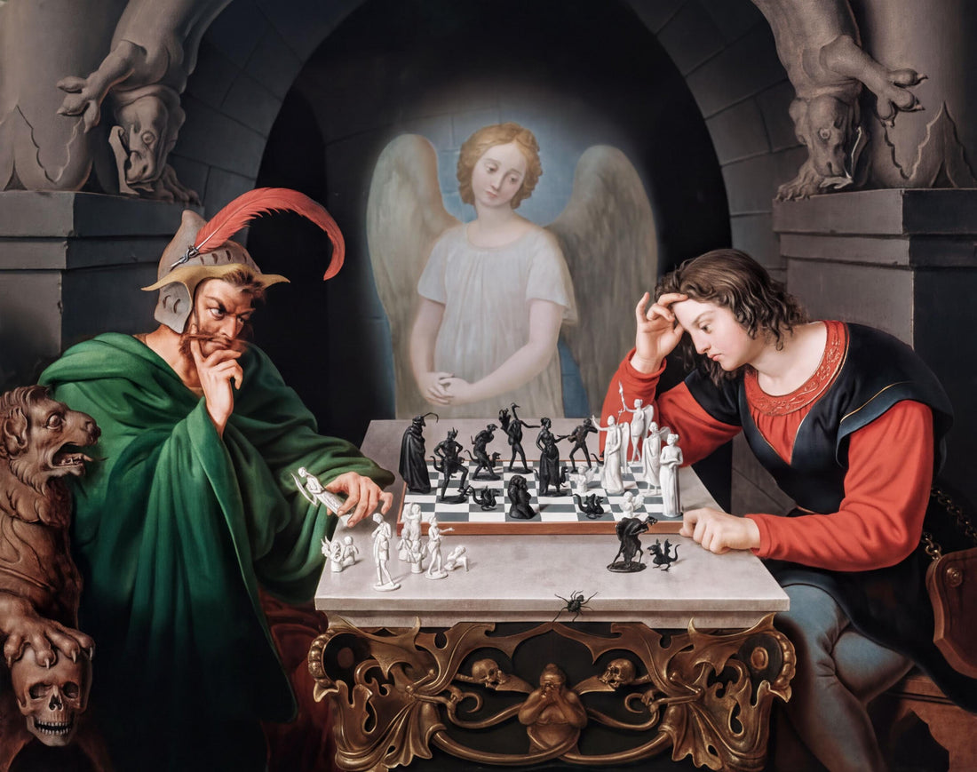 Checkmate painting by Moritz Retzsch (1831),  Fine Art Reproduction on Archival or Luster Paper FOSHE ART