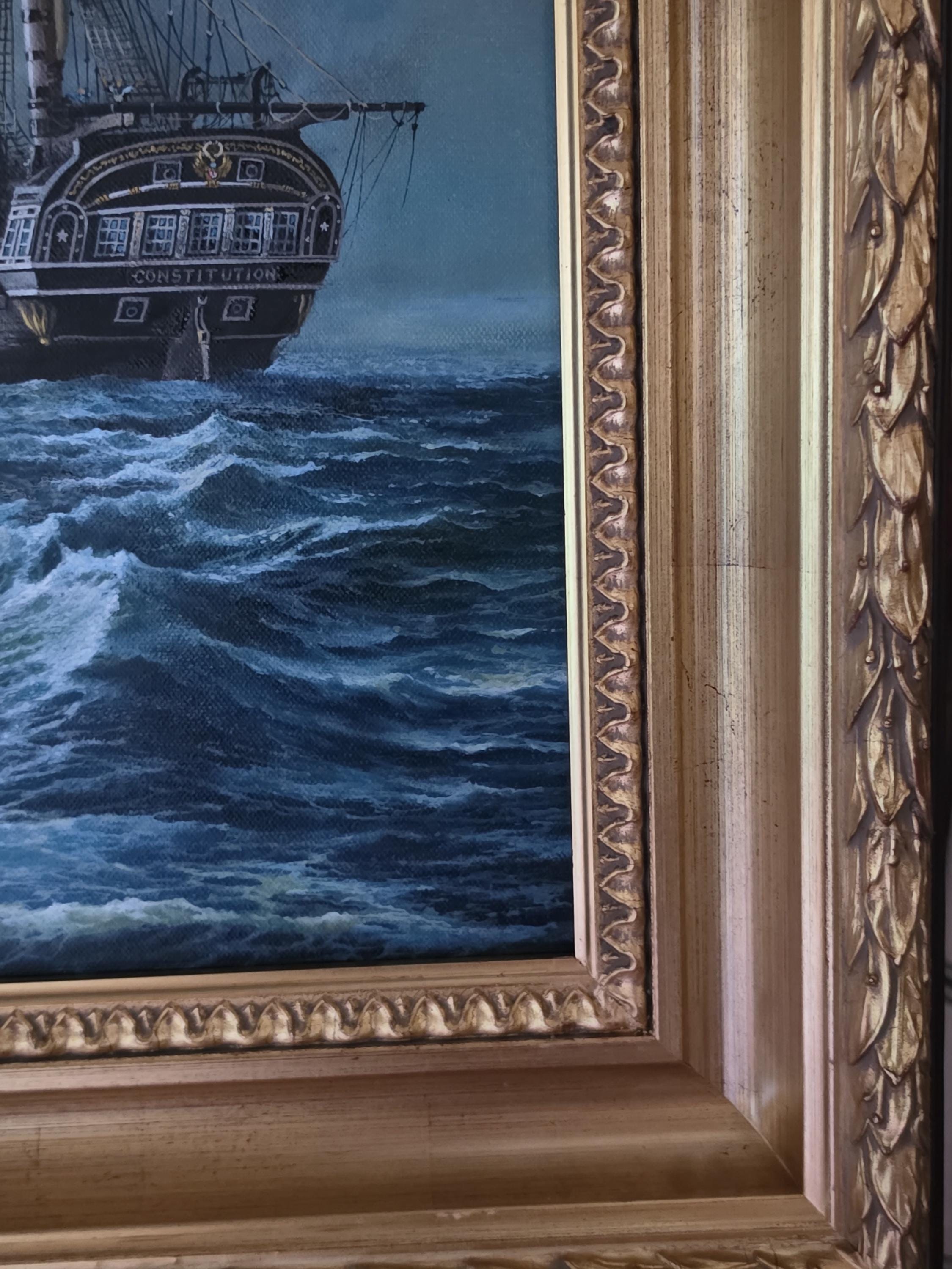 Maritime Oil Painting Robert Zietara in Vintage Gold Frame FOSHE ART