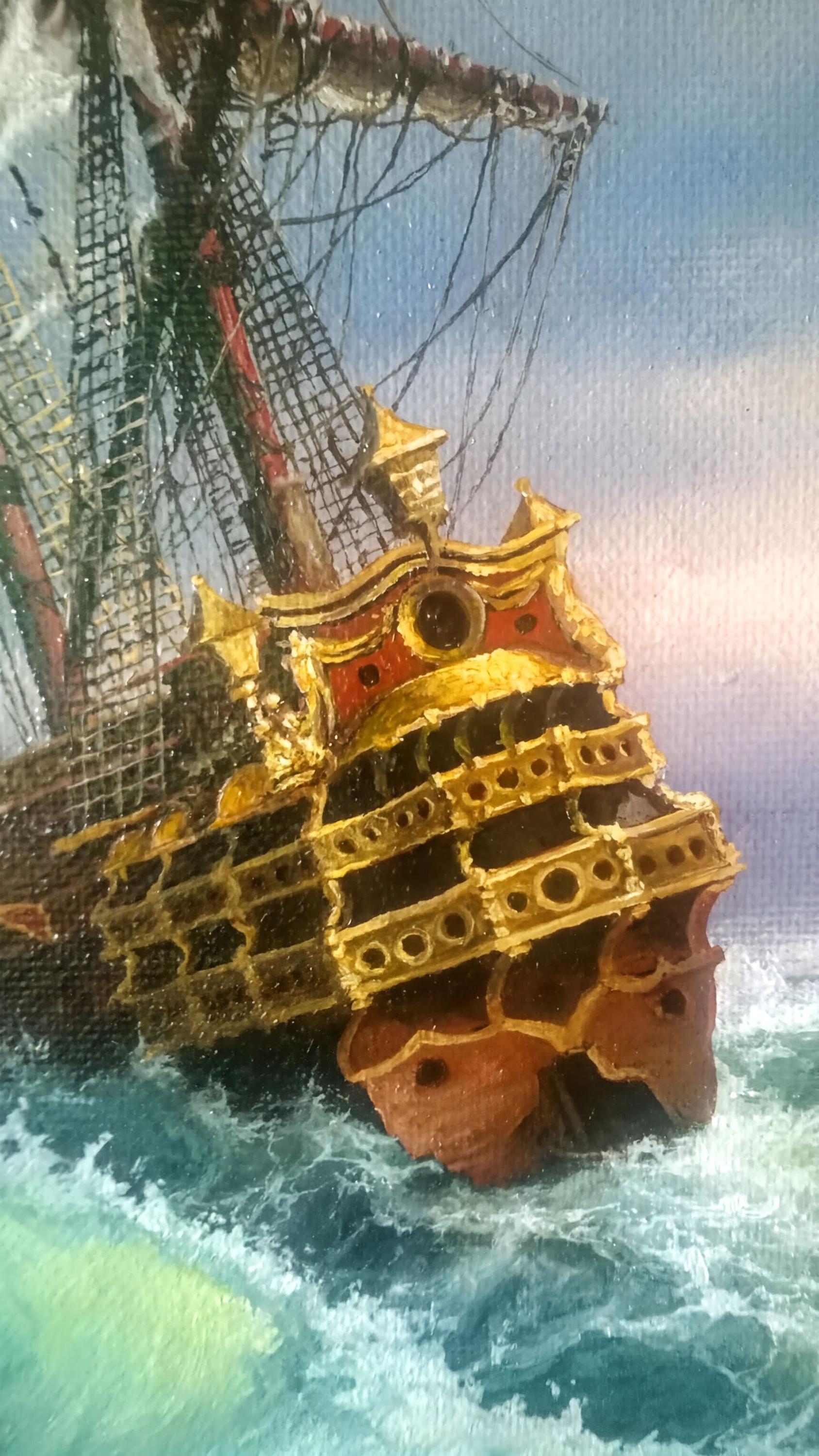Tall Ship Giclée Canvas Print, After Storm Seascape, Golden Vintage Frame FOSHE ART