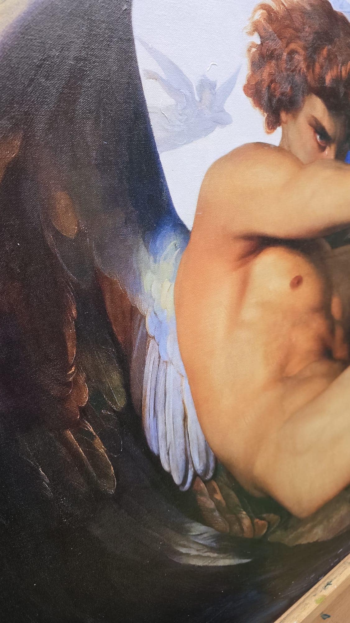 Fallen Angel Canvas Print by Alexandre Cabanel, Brush Strokes, Vintage Golden Frame FOSHE ART