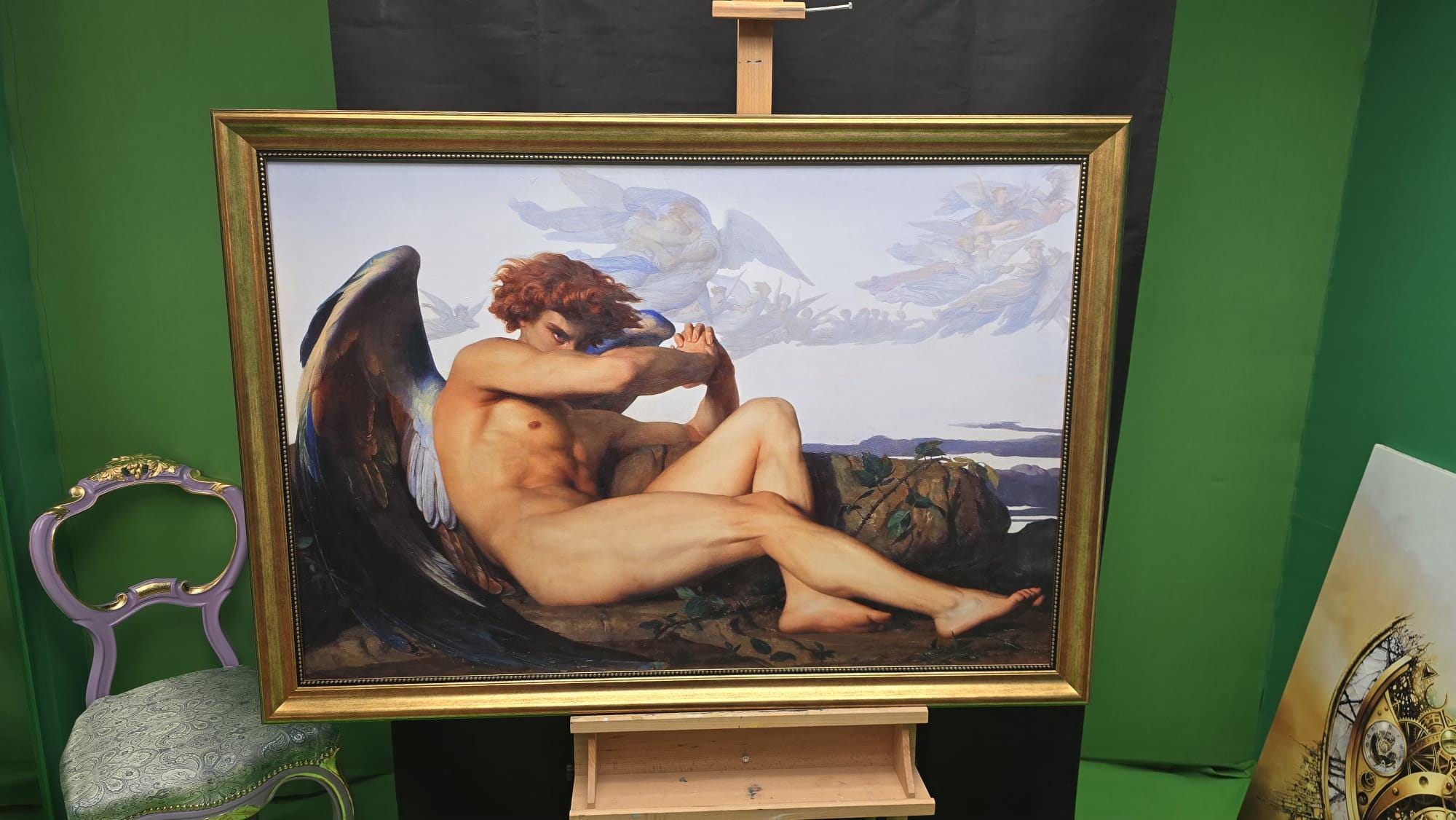 Fallen Angel Canvas Print by Alexandre Cabanel, Brush Strokes, Vintage Golden Frame FOSHE ART
