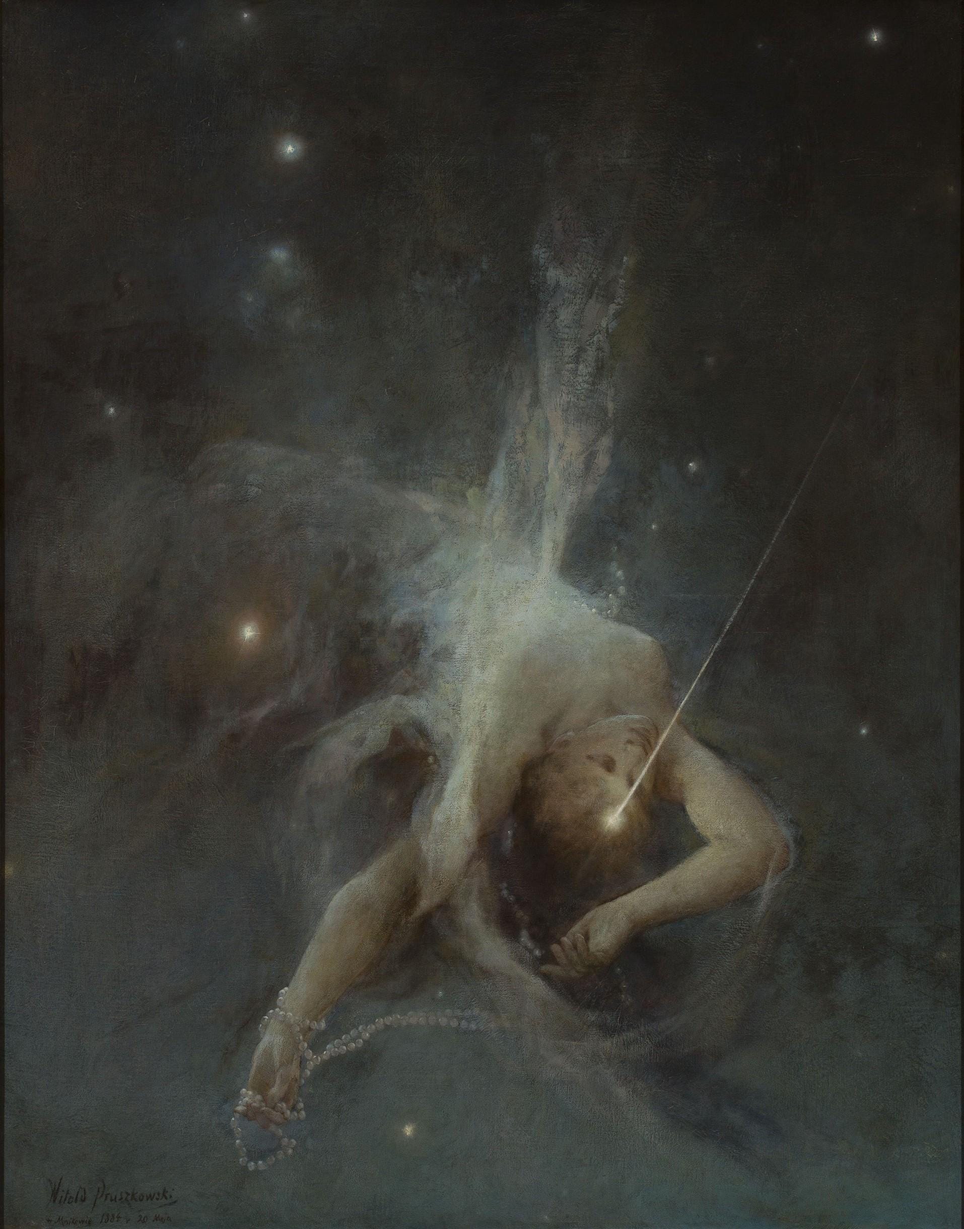 Falling Star by Witold Pruszkowski – Vintage Golden Frame and Brush Strokes FOSHE ART