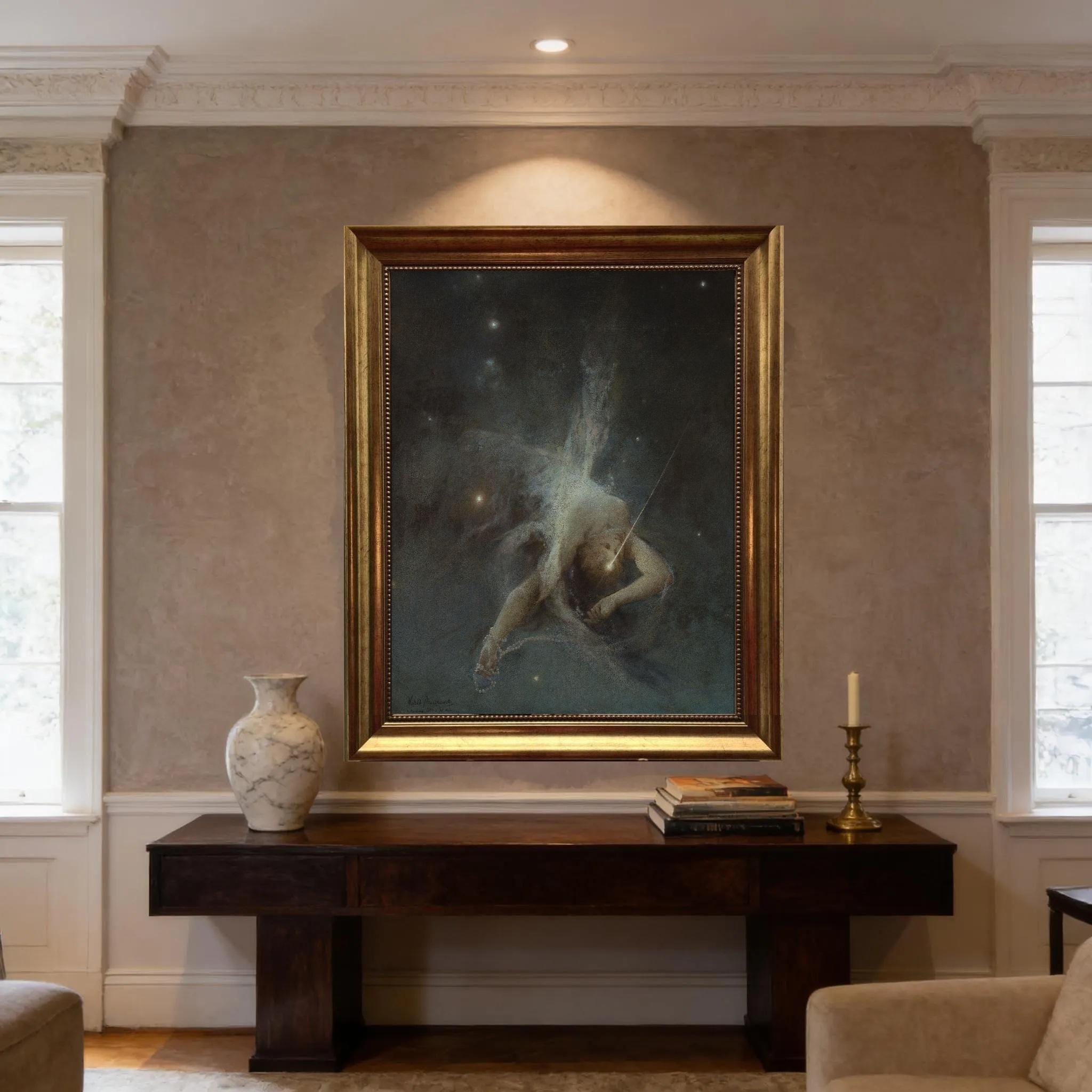 Falling Star by Witold Pruszkowski – Vintage Golden Frame and Brush Strokes FOSHE ART