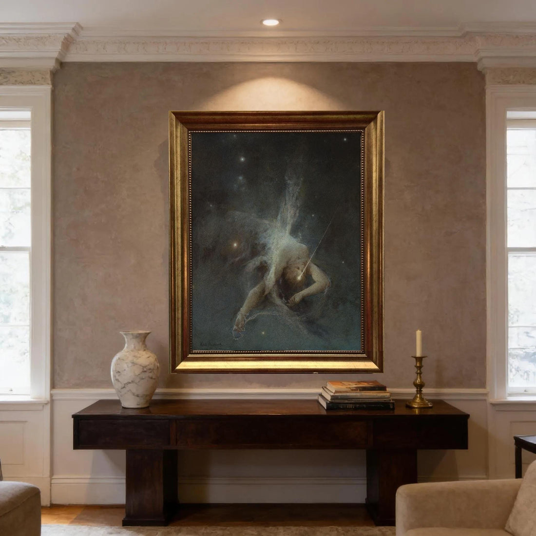 Falling Star by Witold Pruszkowski – Vintage Golden Frame and Brush Strokes FOSHE ART