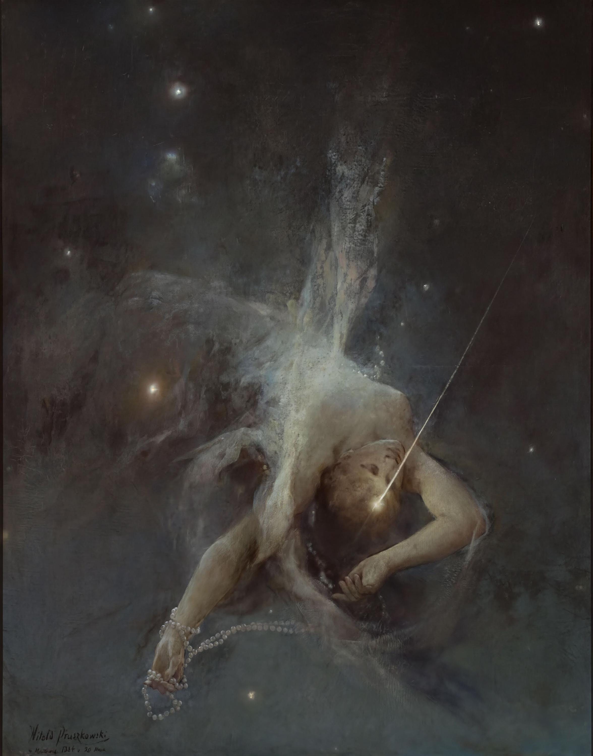 Falling Star by Witold Pruszkowski – Vintage Golden Frame and Brush Strokes FOSHE ART