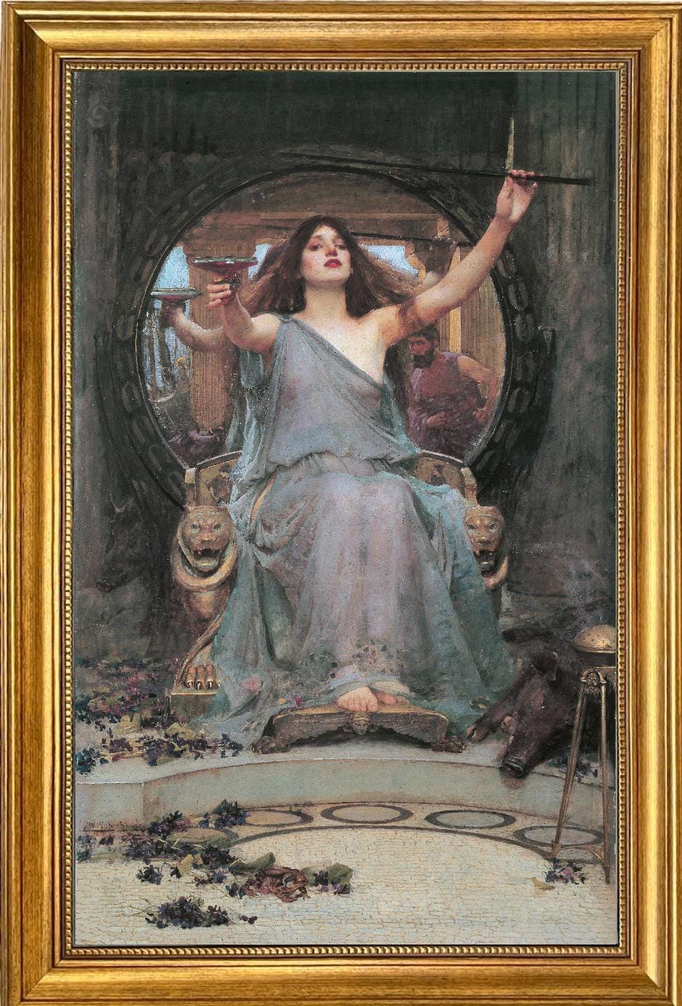John William Waterhouse - Circe, Sensual wall art, Mystical woman Canvas Print: Brush Stroke Texture, Vintage Gold Frame FOSHE ART