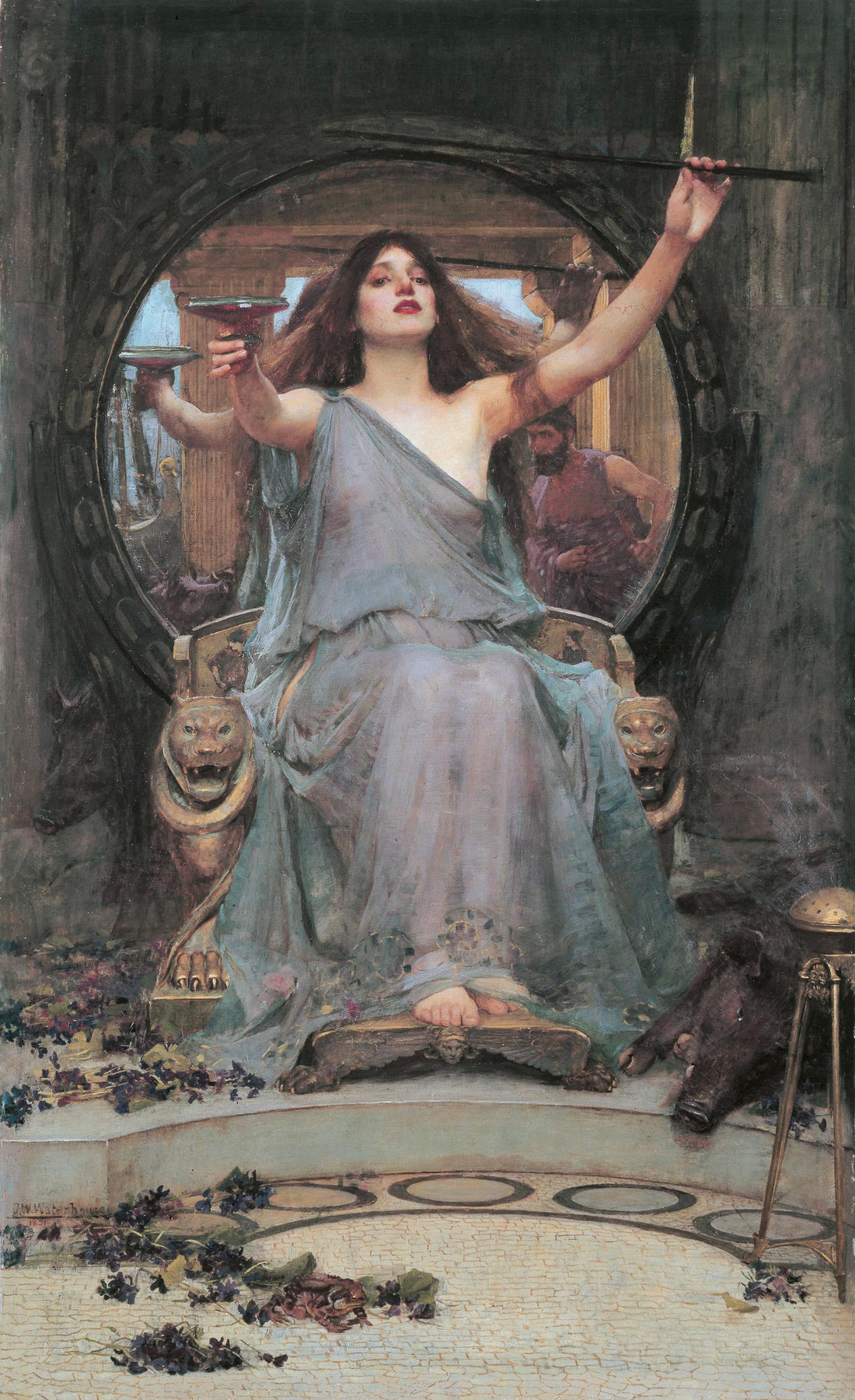 John William Waterhouse - Circe, Sensual wall art, Mystical woman Canvas Print: Brush Stroke Texture, Vintage Gold Frame FOSHE ART