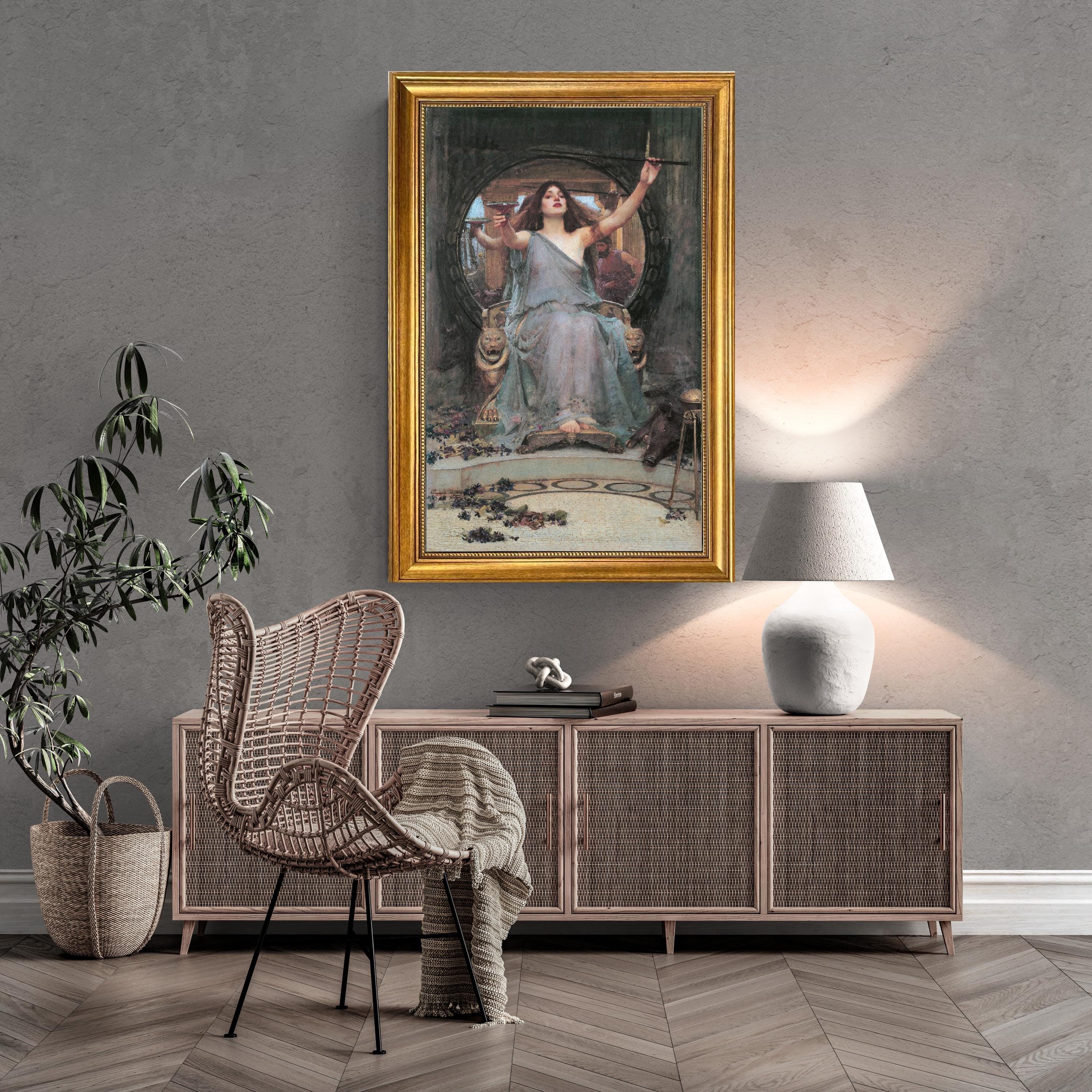 John William Waterhouse - Circe, Sensual wall art, Mystical woman Canvas Print: Brush Stroke Texture, Vintage Gold Frame FOSHE ART