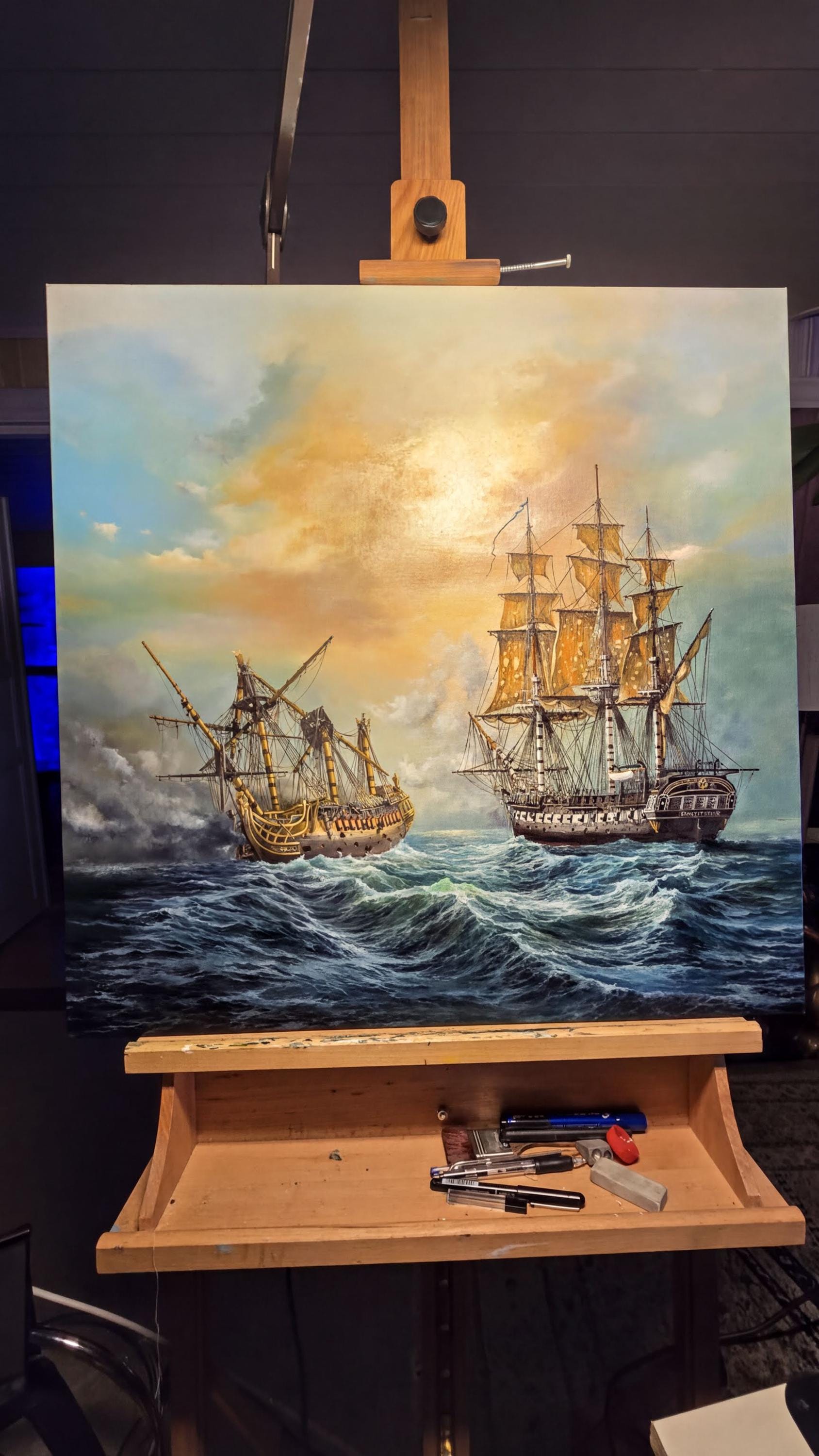 USS Constitution Battle with HMS Guerriere, framed canvas print FOSHE ART