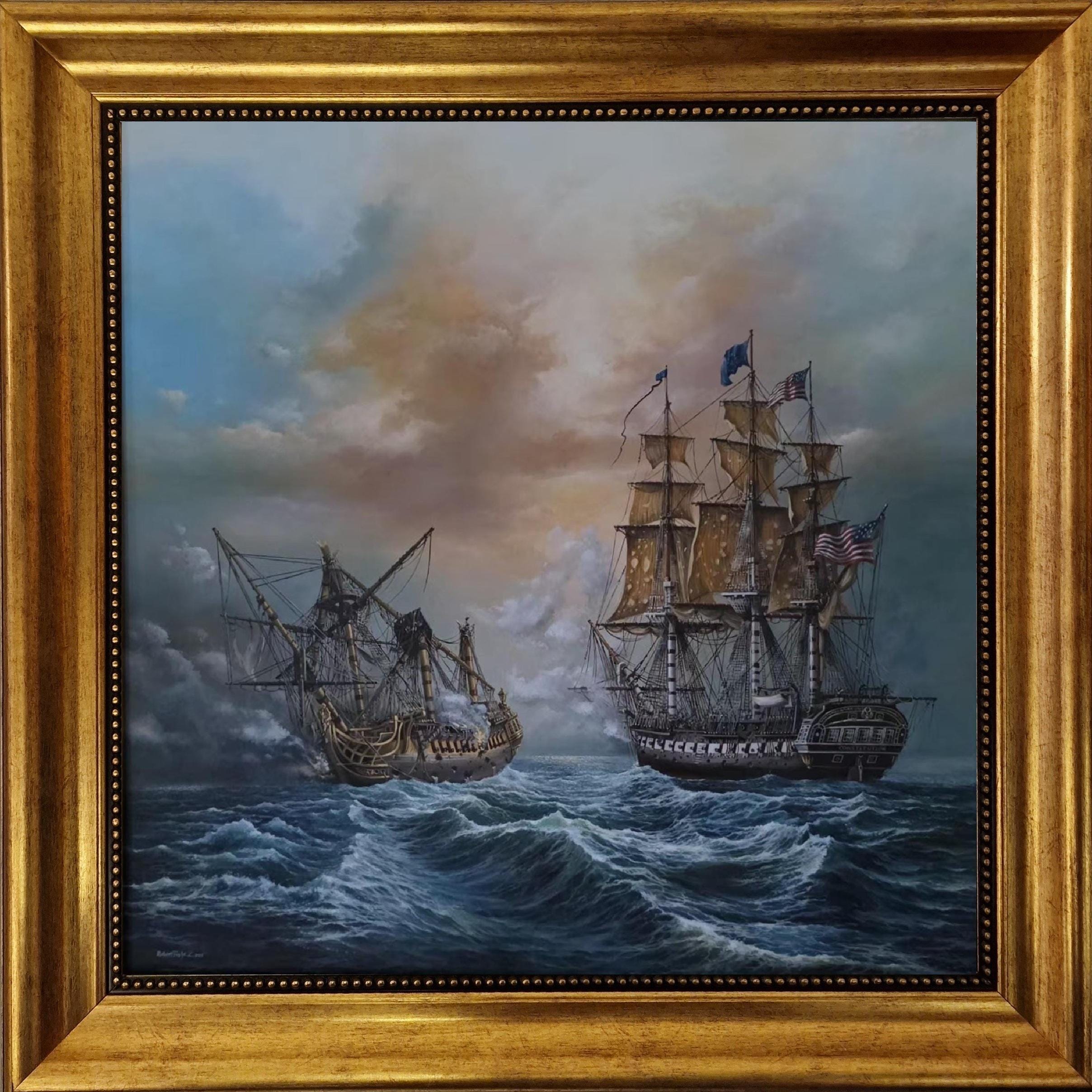 USS Constitution Battle with HMS Guerriere, framed canvas print FOSHE ART