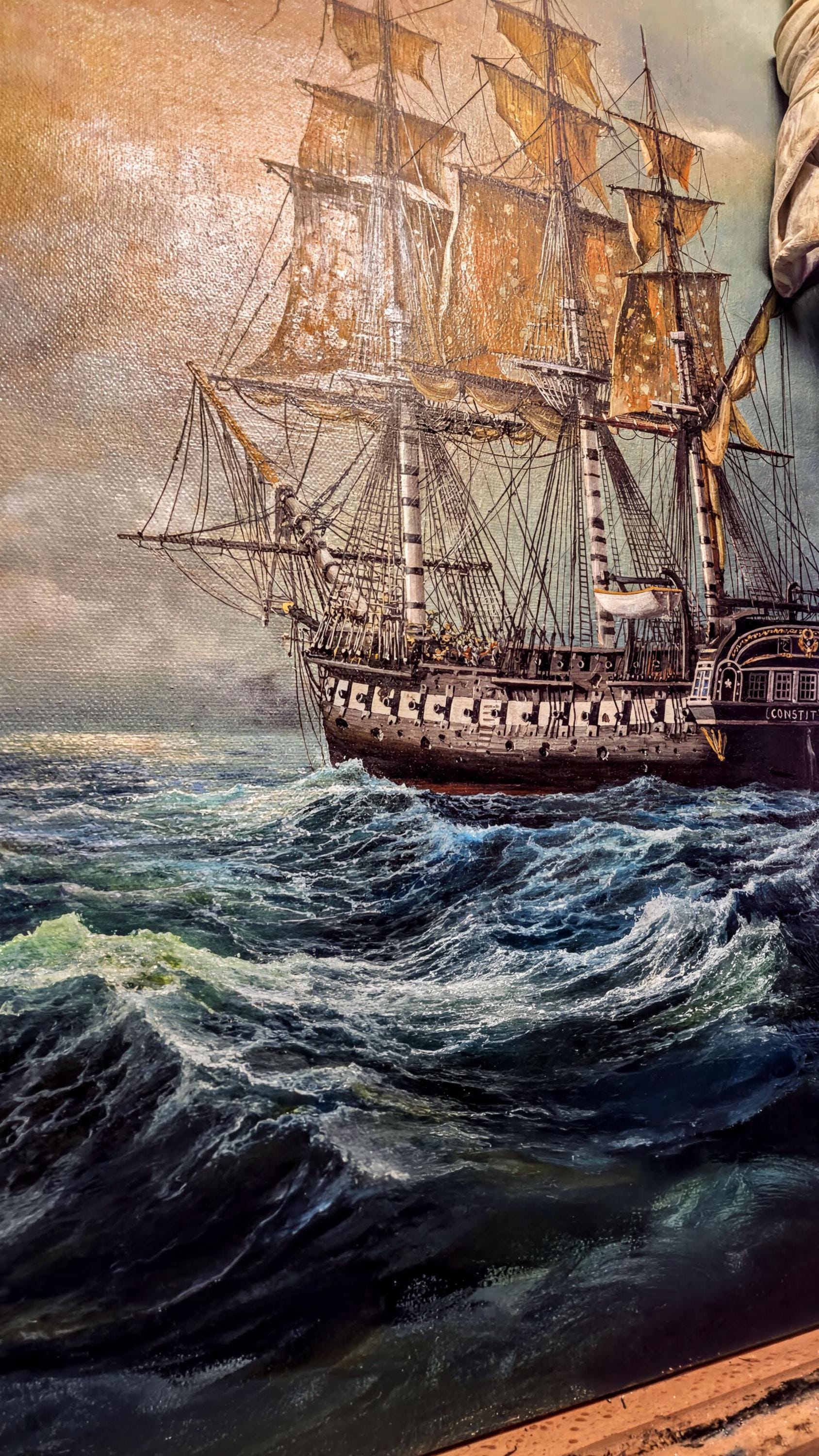 USS Constitution vs HMS Guerriere Canvas Print with Brush Strokes FOSHE ART