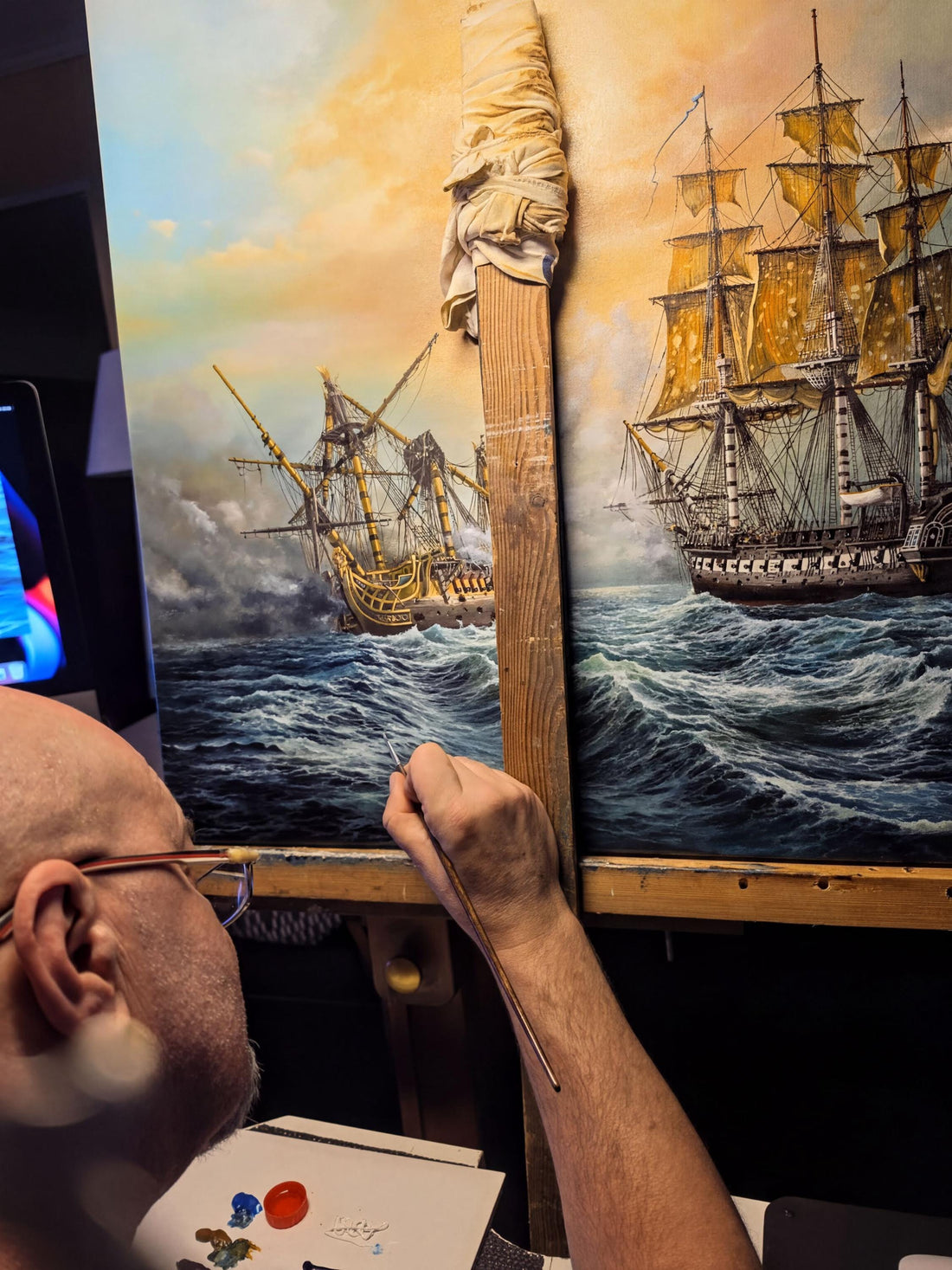 USS Constitution vs HMS Guerriere Canvas Print with Brush Strokes FOSHE ART