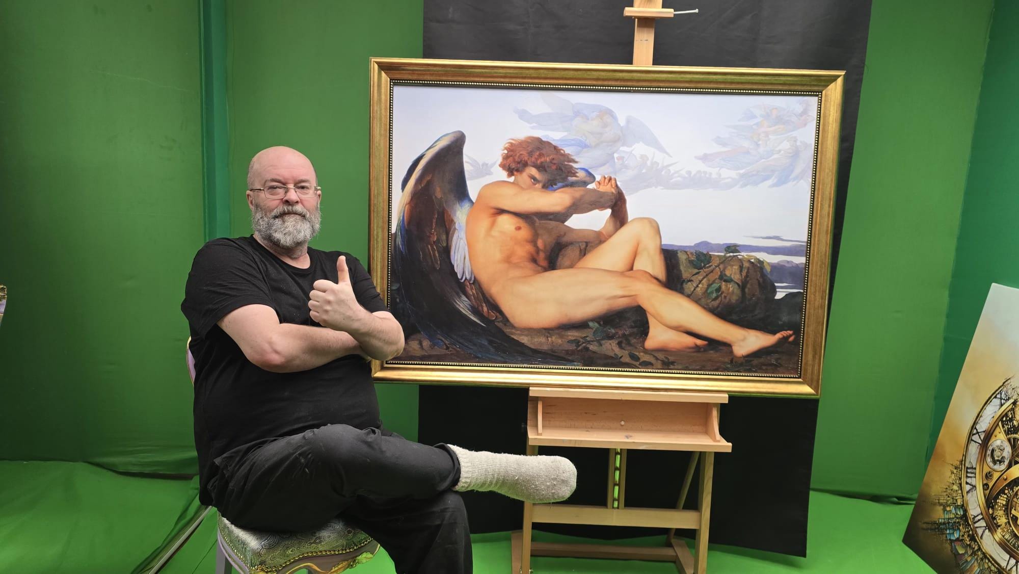 Fallen Angel Canvas Print by Alexandre Cabanel, Brush Strokes, Vintage Golden Frame FOSHE ART
