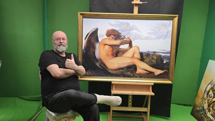 Fallen Angel Canvas Print by Alexandre Cabanel, Brush Strokes, Vintage Golden Frame FOSHE ART