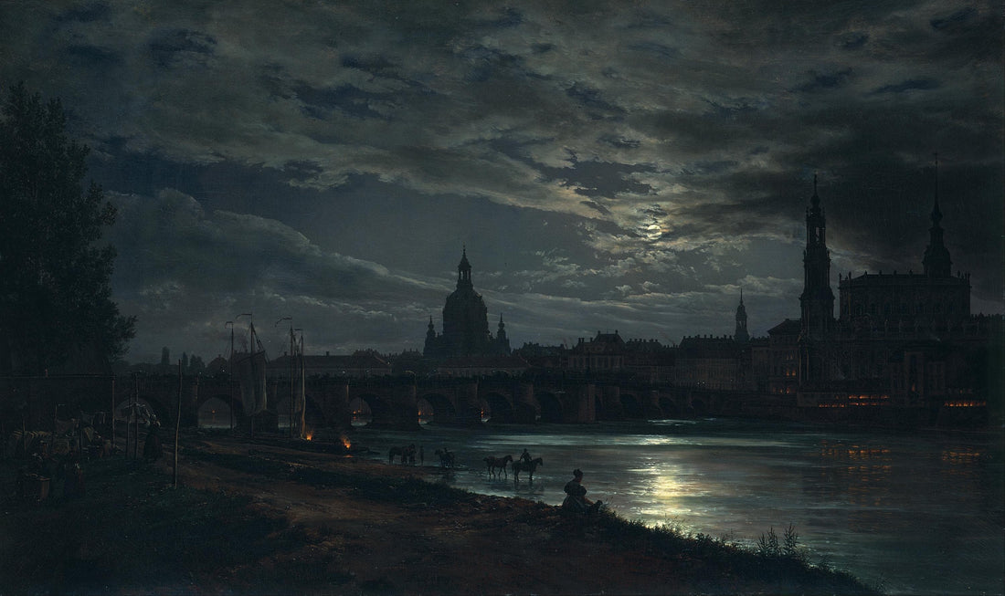 Dresden Moonlight by Johan Christian Dahl: Canvas Print with Brush Strokes Texture FOSHE ART