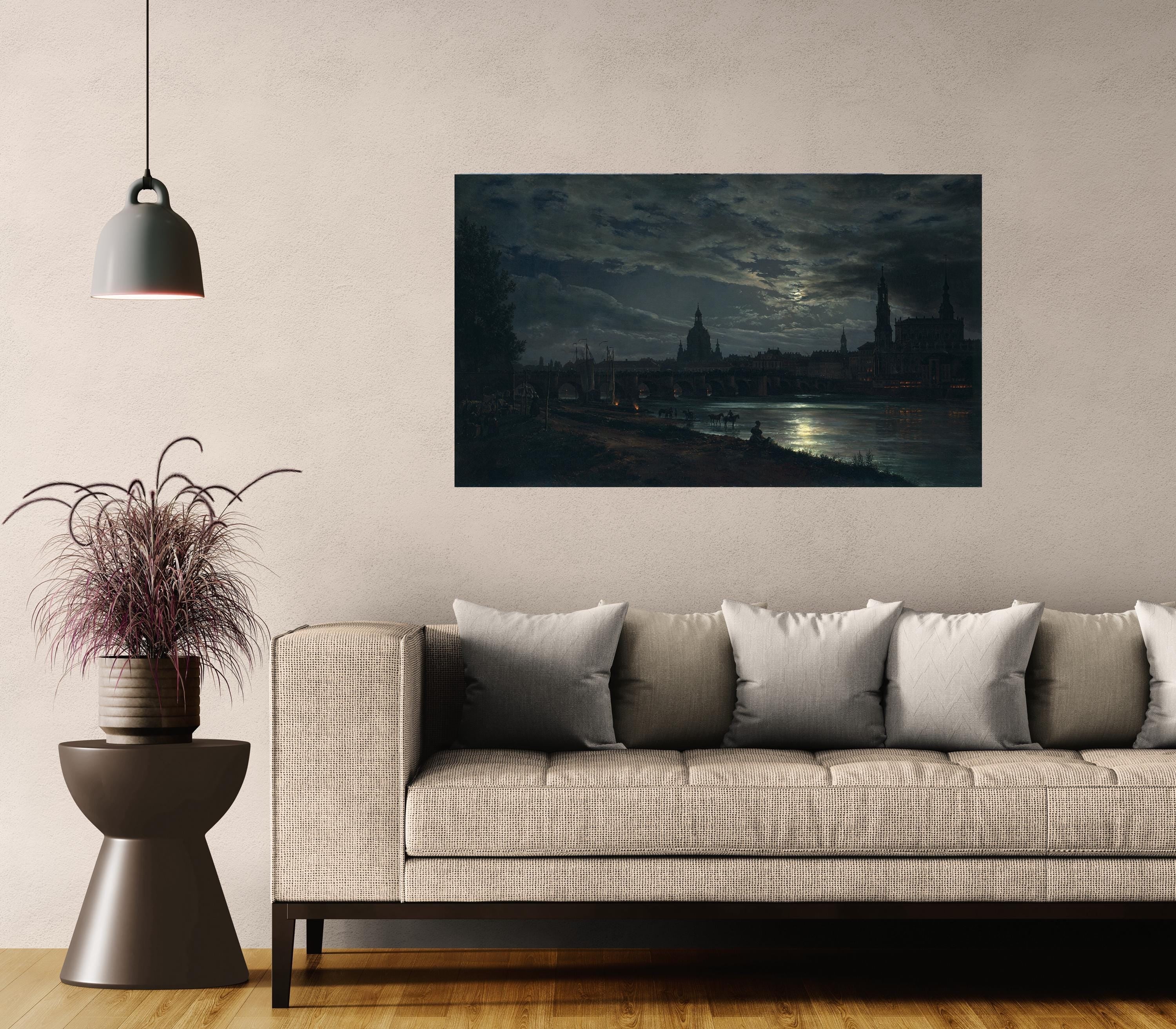 Dresden Moonlight by Johan Christian Dahl: Canvas Print with Brush Strokes Texture FOSHE ART