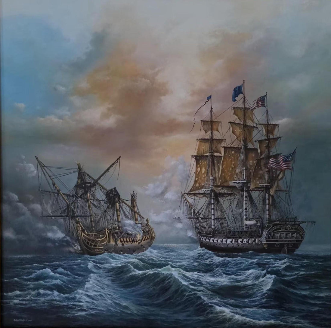 USS Constitution vs HMS Guerriere Canvas Print with Brush Strokes FOSHE ART