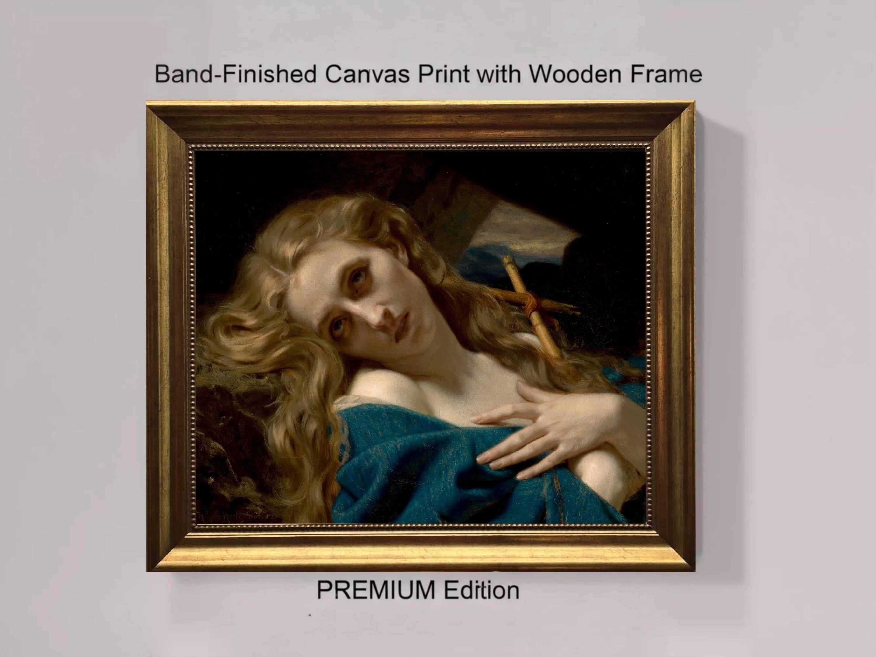 Mary Magdalene in the cave, Canvas Print with Gold Frame and Brush strokes FOSHE ART