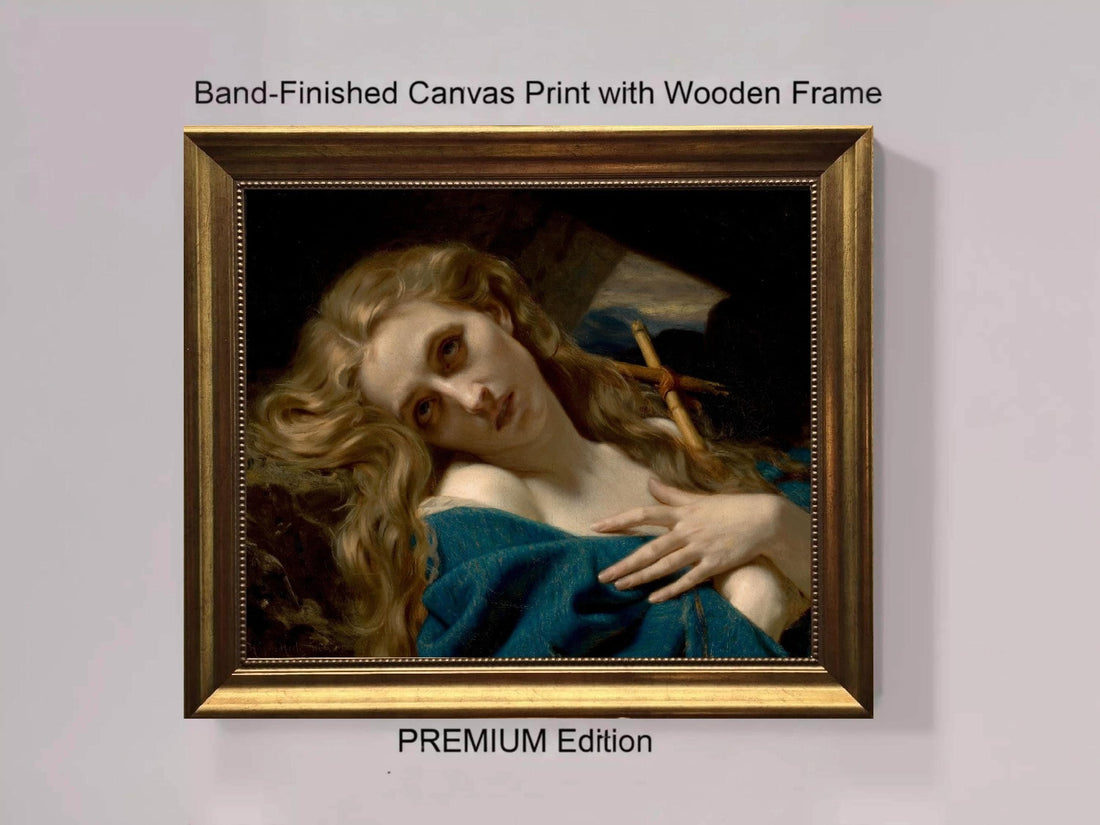 Mary Magdalene in the cave, Canvas Print with Gold Frame and Brush strokes FOSHE ART