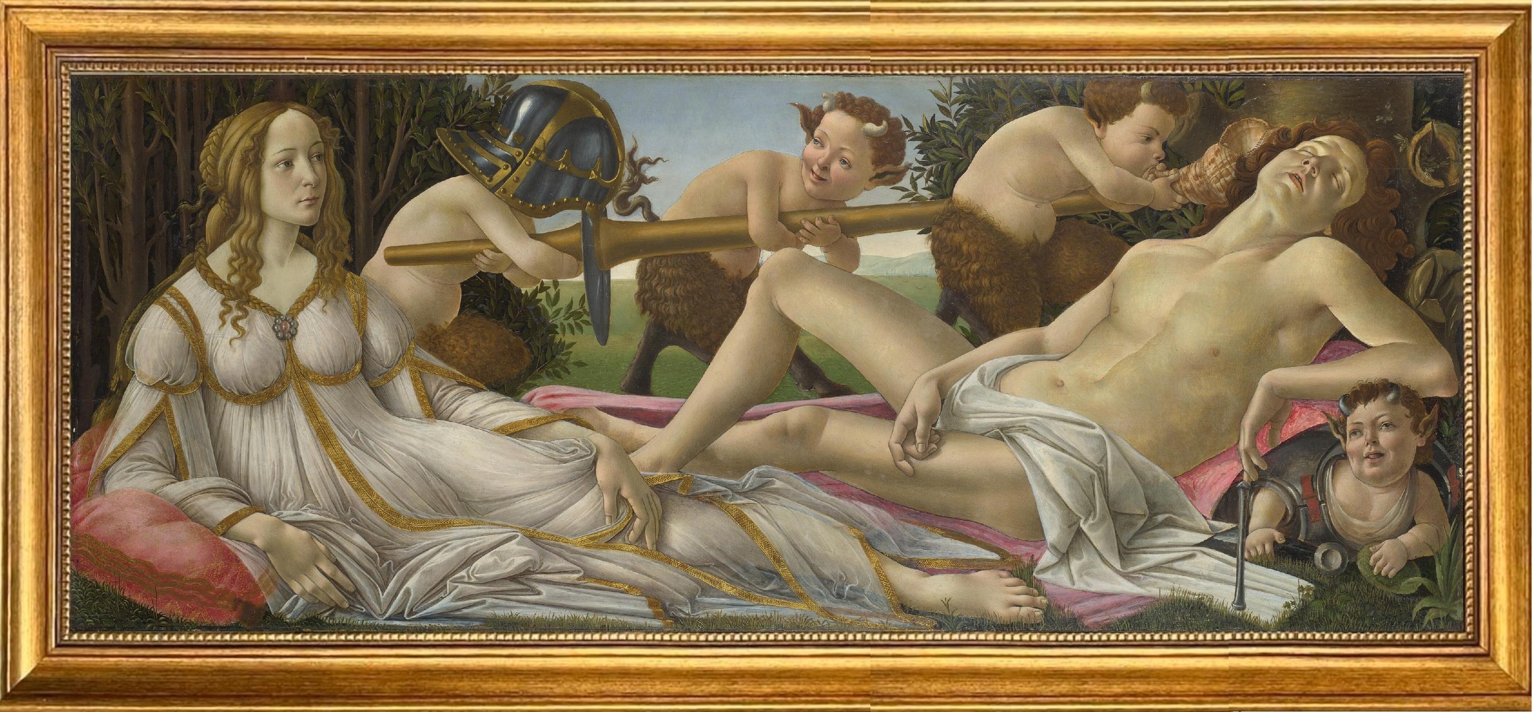 Venus and Mars by Botticelli Framed Canvas Print: Hand-Finished Brush strokes FOSHE ART