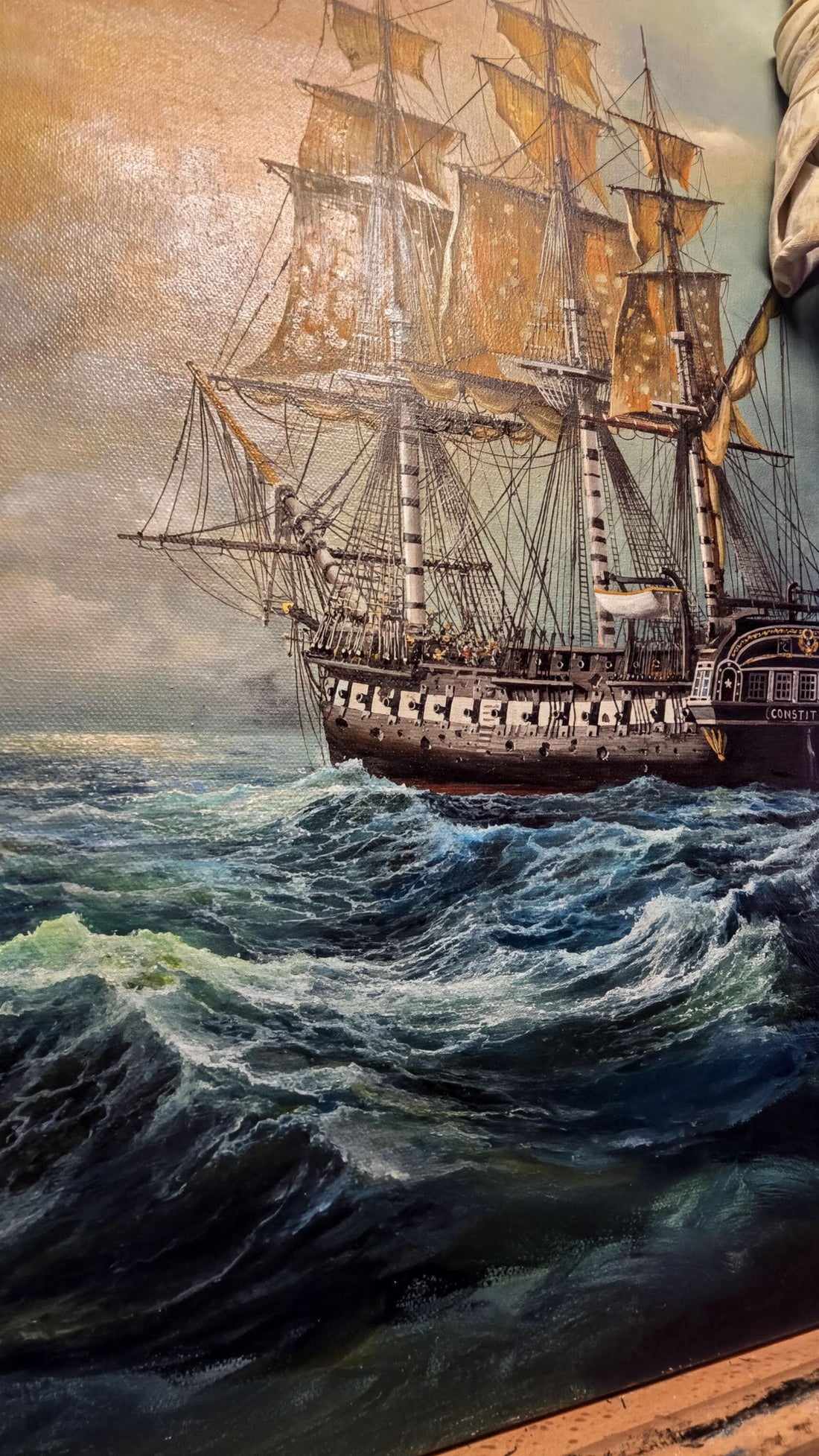 USS Constitution Battle with HMS Guerriere, framed canvas print FOSHE ART
