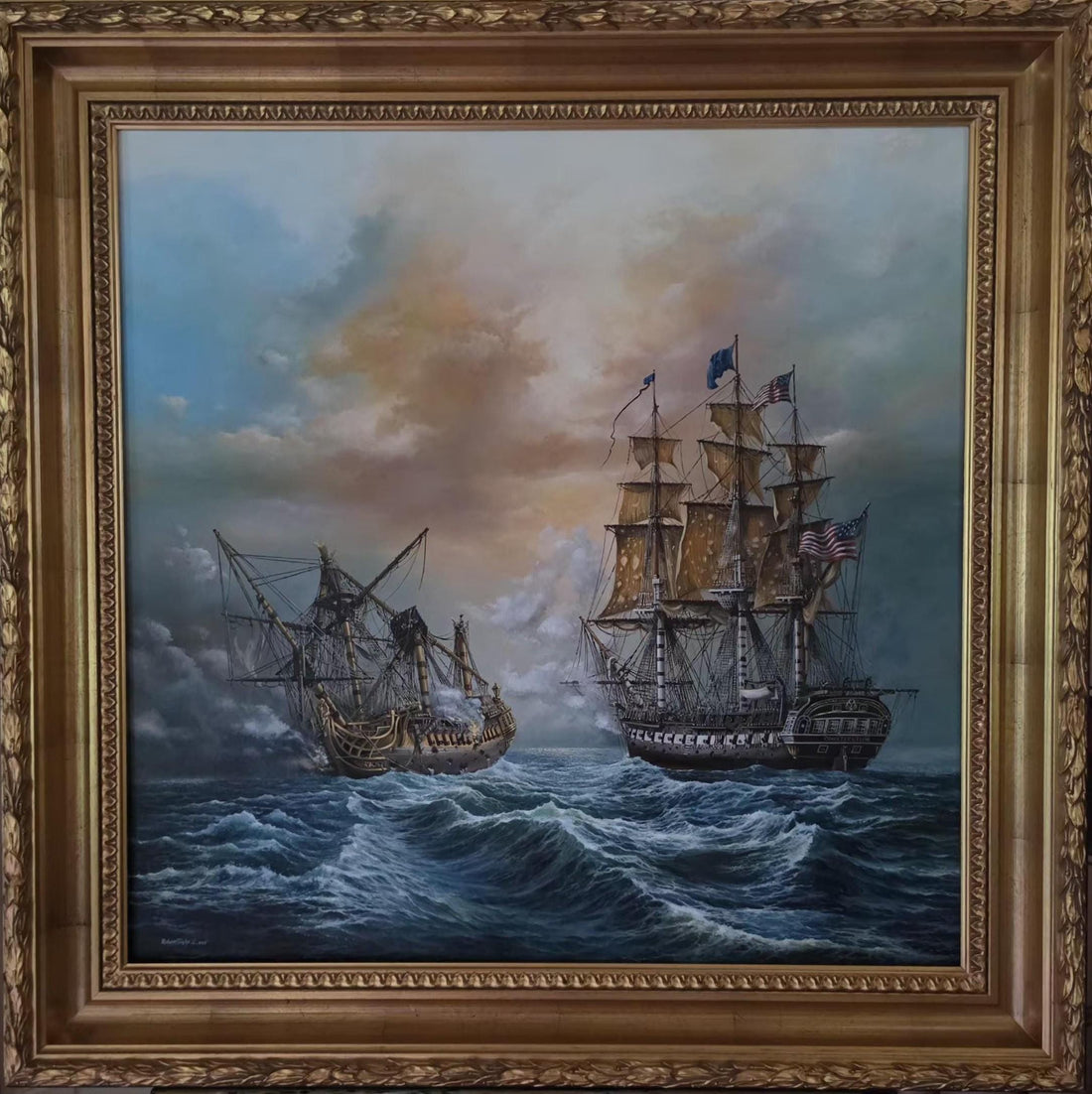 USS Constitution vs HMS Guerriere Canvas Print with Brush Strokes FOSHE ART